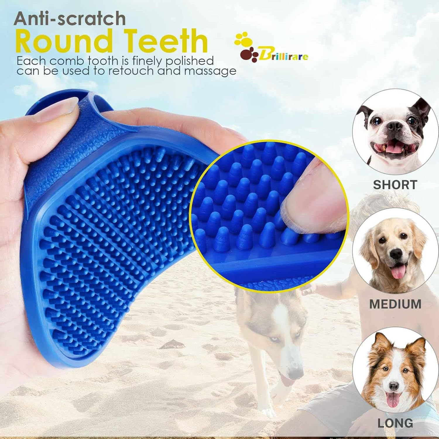 BRILLIRARE 2 Pack Dog Grooming Brush, Premium Soft Silicone Pet Bath Brushes with Adjustable Handle, Shampoo Soothing Comb for Wet Dry Long Short Haired Dogs & Cats Massaging, Deshedding image number 4