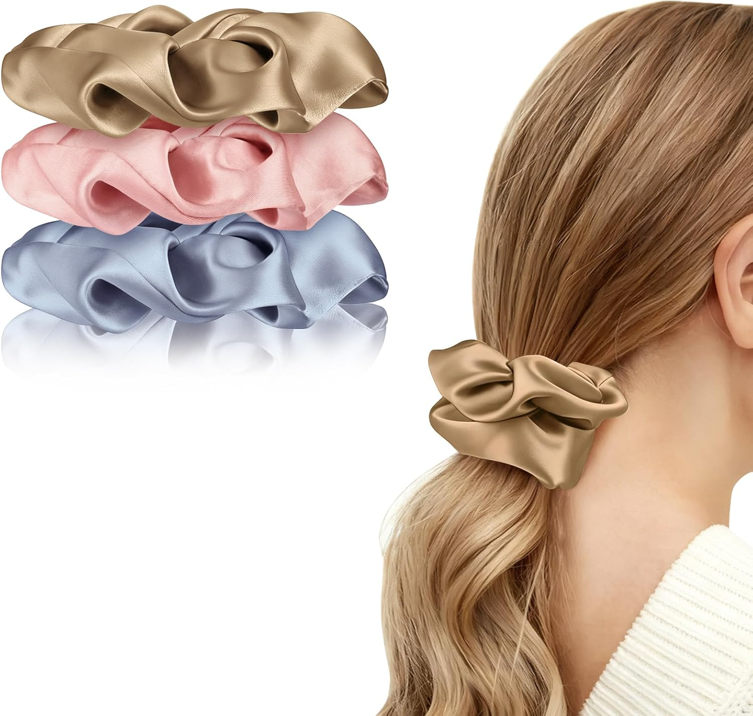 Leonids Satin Hair Scrunchies for Women, Silk Hair Scrunchies for Girls, Elastic Hair Bands (Black+Black+Black)