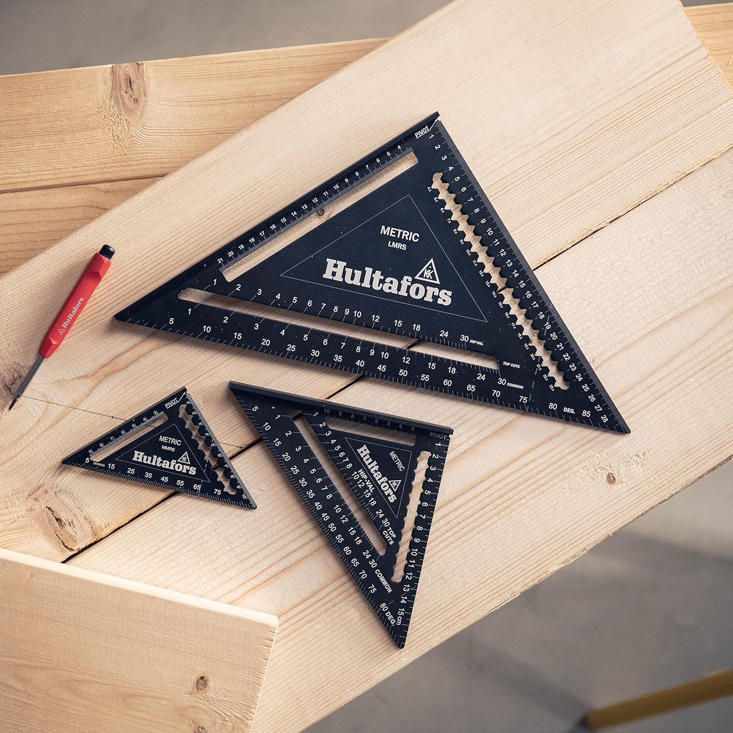 5-In-1 Stop Triangle 180 Mm I Hultafors I Carpenter'S Square CNC Milled Aluminium I Carpenter'S Square for Marking, Measuring & Drawing I Includes Conversion Chart I 257010 image number 5