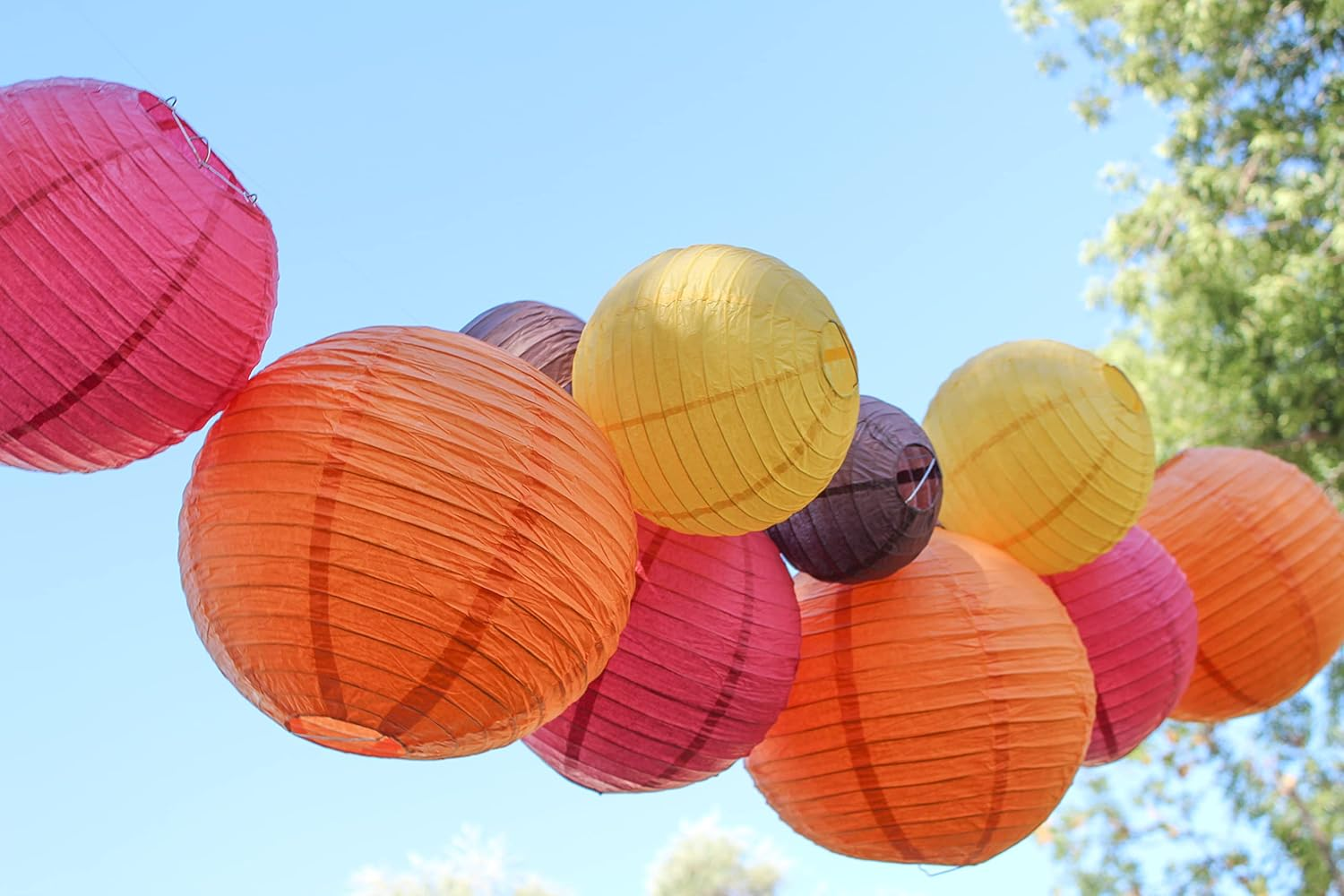 Just Artifacts Decorative Fall round Chinese Paper Lanterns 12Pcs Assorted Sizes & Colors (Color: Happy Harvest) - Navy/ Pineapple/ Silver/ White image number 2