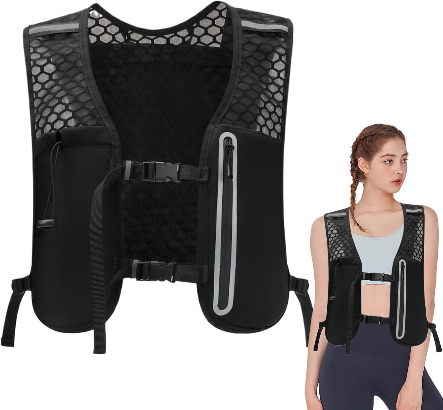 Trail Running Vest | Breathable Running Vest with Adjustable Strap,Lightweight Chest Pack Gear Non-Slip Bladder for Women Men Camping Cycling Hiking Outdoor Activities