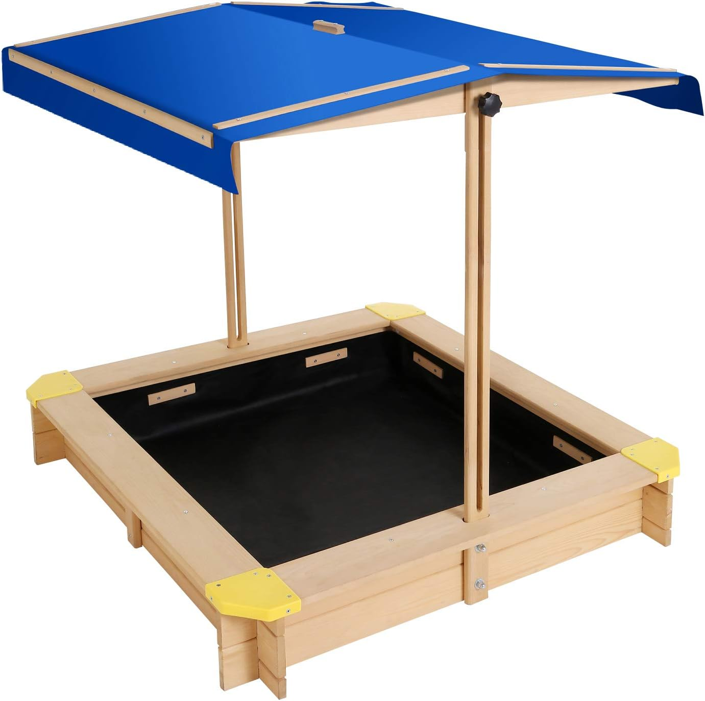 Keezi Kids Sandpit, Wooden Water Table Sand Pit Play Toys Sandcastle Garden Patio Beach Activity Outdoor Toy Games, with Adjustable Canopy Ground Sheet Large Seat Blue image number 1