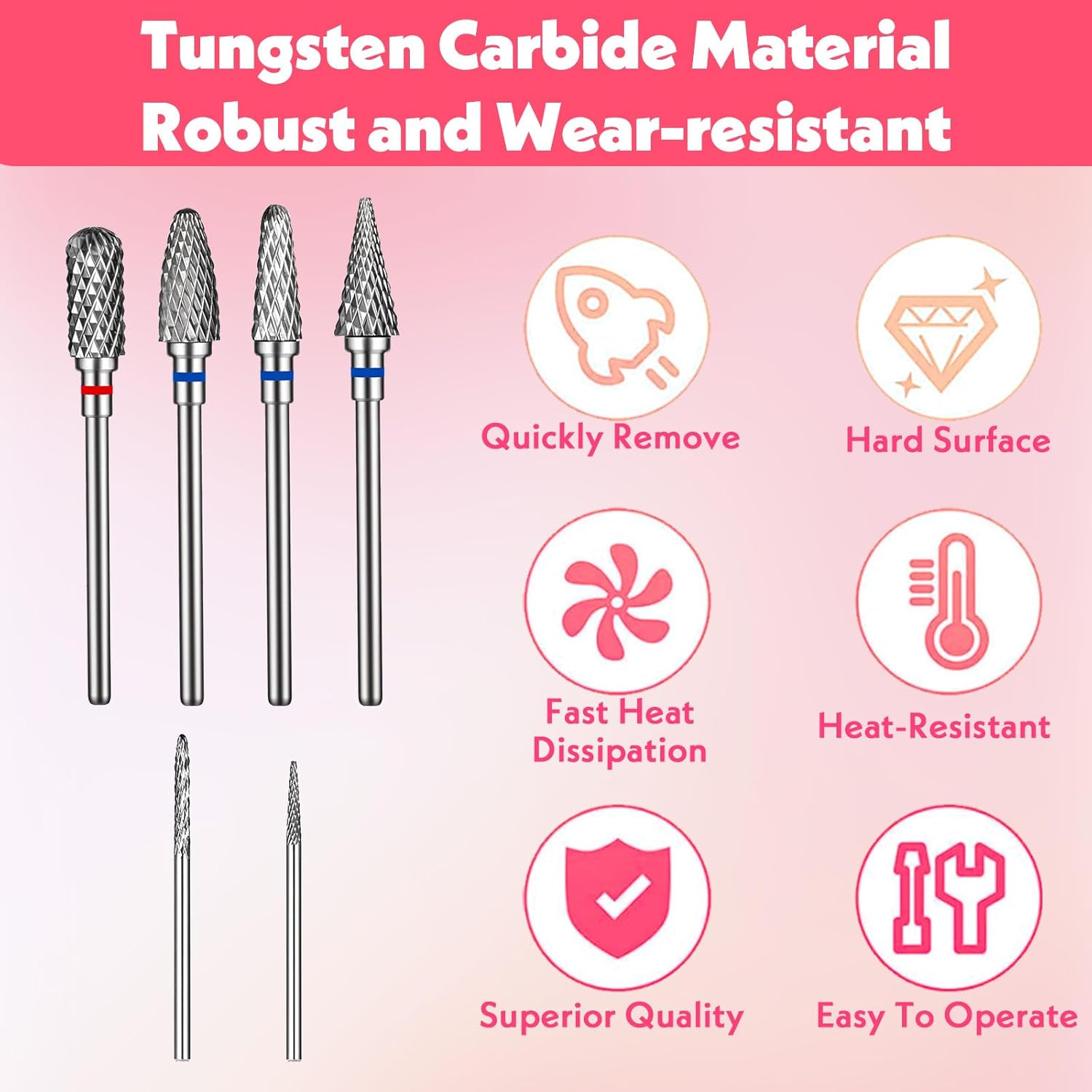 Qianyu Pack of 6 Nail Cutter Attachments Bits for Nail Cutter Carbide for Manicure Remove Gel Polygel 3/32 Inch Nail Bits Nail Drill for Removing Acrylic Nails Gel Nails Cuticles image number 6