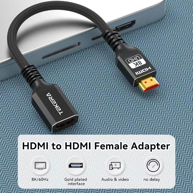 TEKERA 8K HDMI Extension Cable 1M, HDMI 2.1 Extender Male to Female, 48Gbps Ultra High Speed, Support 8K@60Hz 4K@120Hz HDR Earc VRR, Braided for PS5 Xbox TV Monitor Laptop（3.3Ft/1M） image number 5