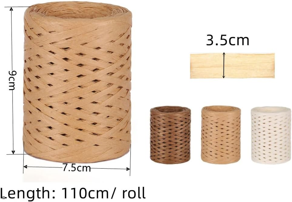 3 Rolls Raffia Paper Ribbon, Naisfei Raffia Paper Ribbon, Natural Raffia Paper Cord, Gift Ribbon Packaging Paper Twine for DIY Crafts Weaving Decoration (110 M/Volume)