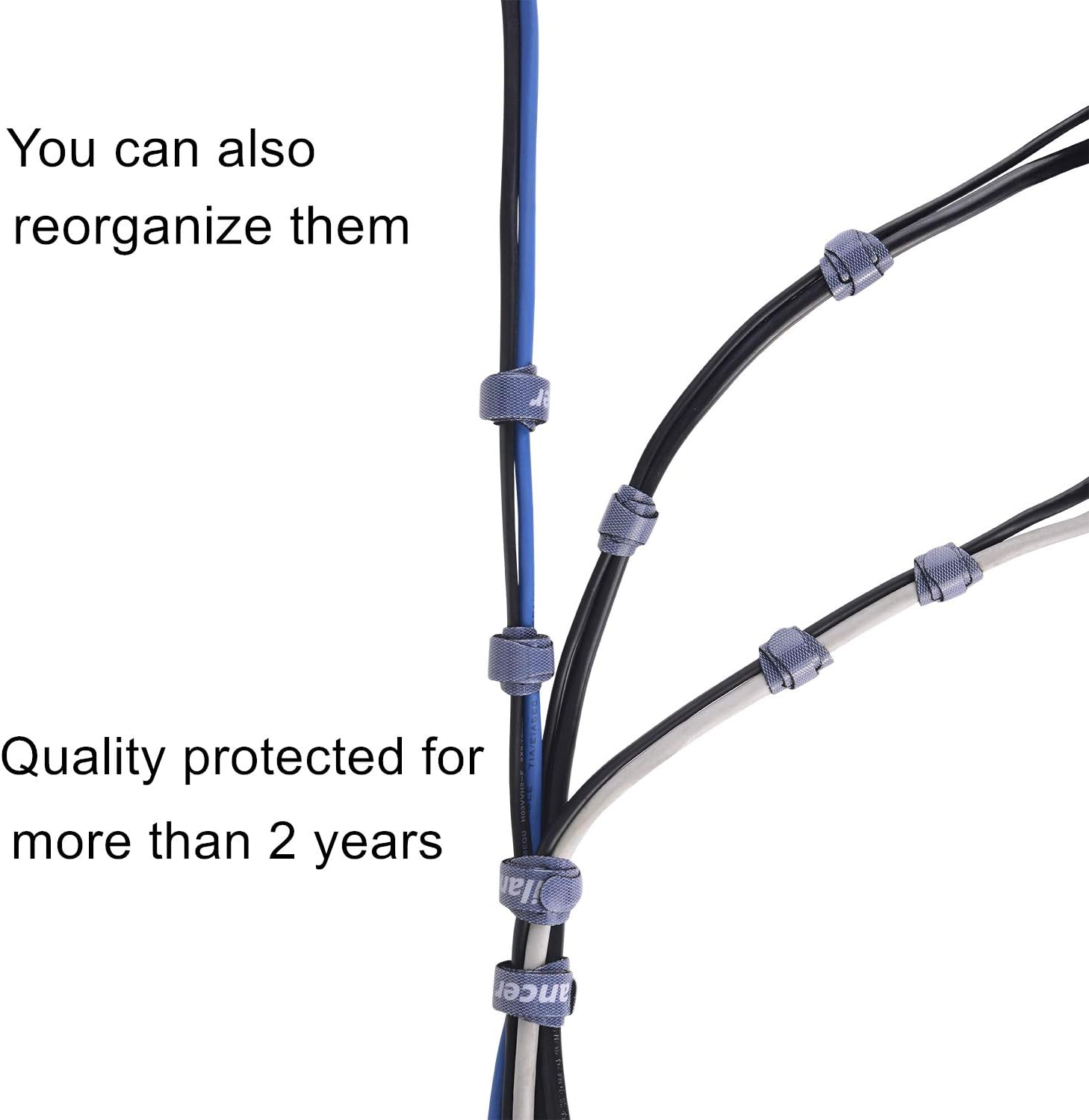 Reusable Cable Ties, Trilancer Cord Wraps, Adjustable Strap Fastener, Cable Organizer, Fastening Hook and Loop, 8 Inches, 50 PCS (Black) image number 4