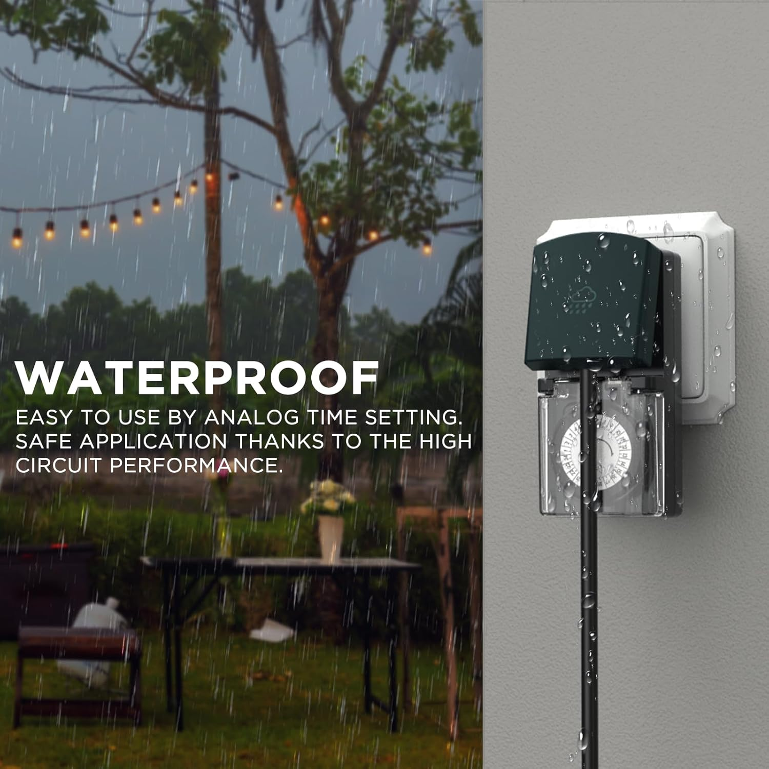 G-Homa Outdoor Timer, Set of 2, 24-Hour Mechanical Timer Socket, Outdoor with Child Lock & Protective Cover, IP44 Waterproof, for Lights, Pool Pumps, Christmas Decoration image number 2