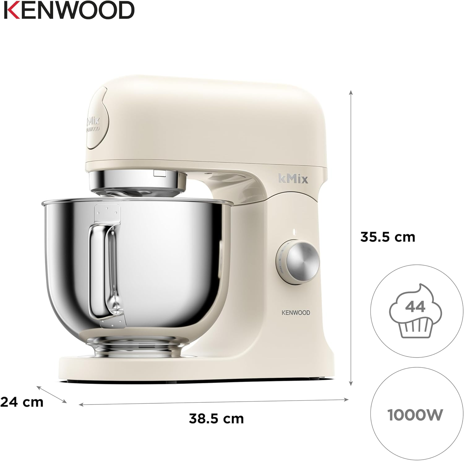 Kenwood Kmix Calm Cream KMX751ACR, Stand Mixer with 5L Stainless Steel Bowl, Safe-Use Safety System, Metal Casing, Incl. 3-Piece Patisserie Set and Splash Guard, 1000W, Cream - Kmix Cream image number 4