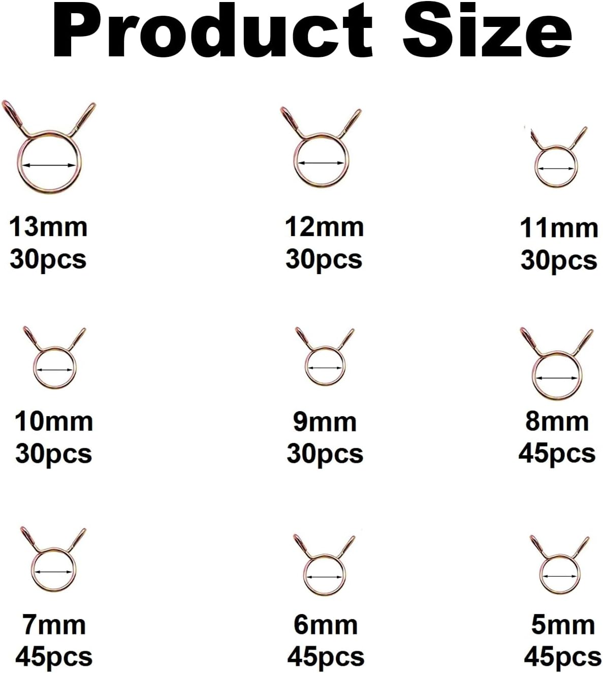 330Pcs 5-13Mm Spring Hose Clamps,Small Hose Clamps,Metal Mini Pipe Clamps,Fuel Line Hose Water Pipe Air Tubing Spring Clips Clamps Assortment Kit (9 Sizes) image number 4