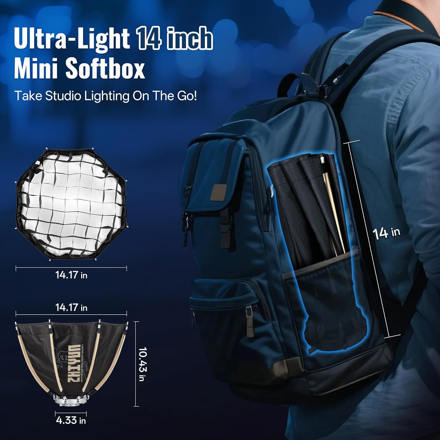ZHIYUN 14.17Inch 40D MINI Octagonal Softbox ZY Mount [Official] Quick Folding Quick Set up with Diffusers/Honeycomb Grid Compatible with X100 X60 Serise CX100 G60 CX50 Video Recording Portraits image number 4