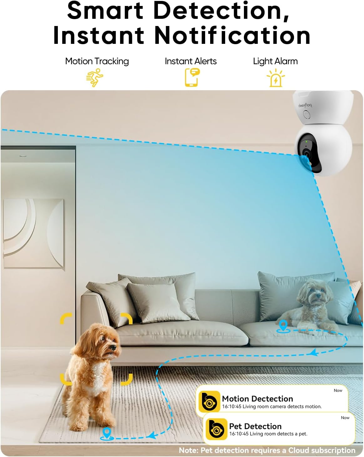 Boykeep Pet Camera 2K, Indoor Camera for Home Security, One-Touch Call, Motion Detection & Tracking, Colour Night Vision, 5G/2.4Ghz Wi-Fi, Cloud/Sd Storage, 2 Pack image number 4