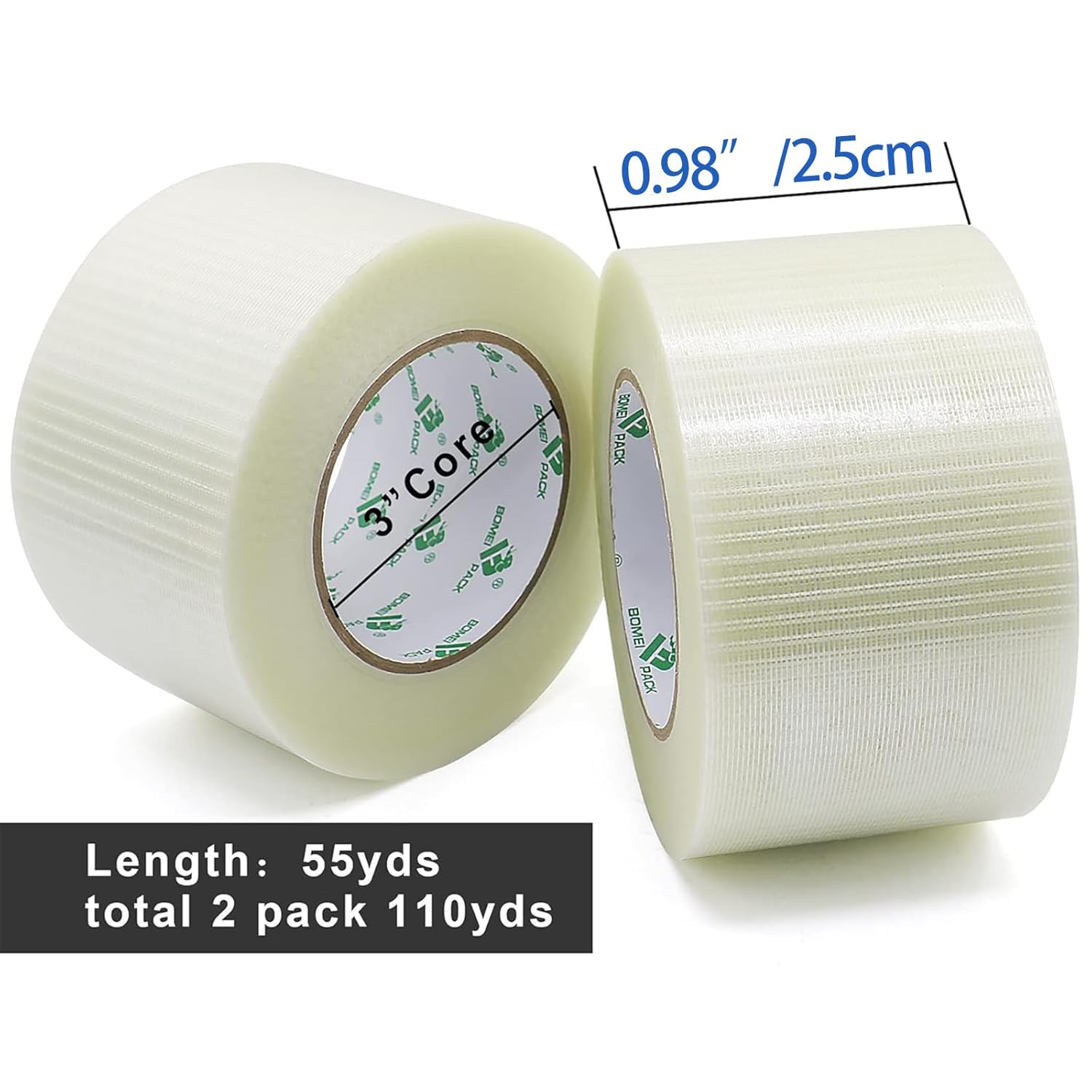 Yeanifeana 2 Rolls Fiberglass Tape (25Mm X 50M), Reinforced Strapping Tape with Filament for Fixing, Binding, Sealing, Durable, Waterproof Adhesive Tape, 100M Total Length image number 6