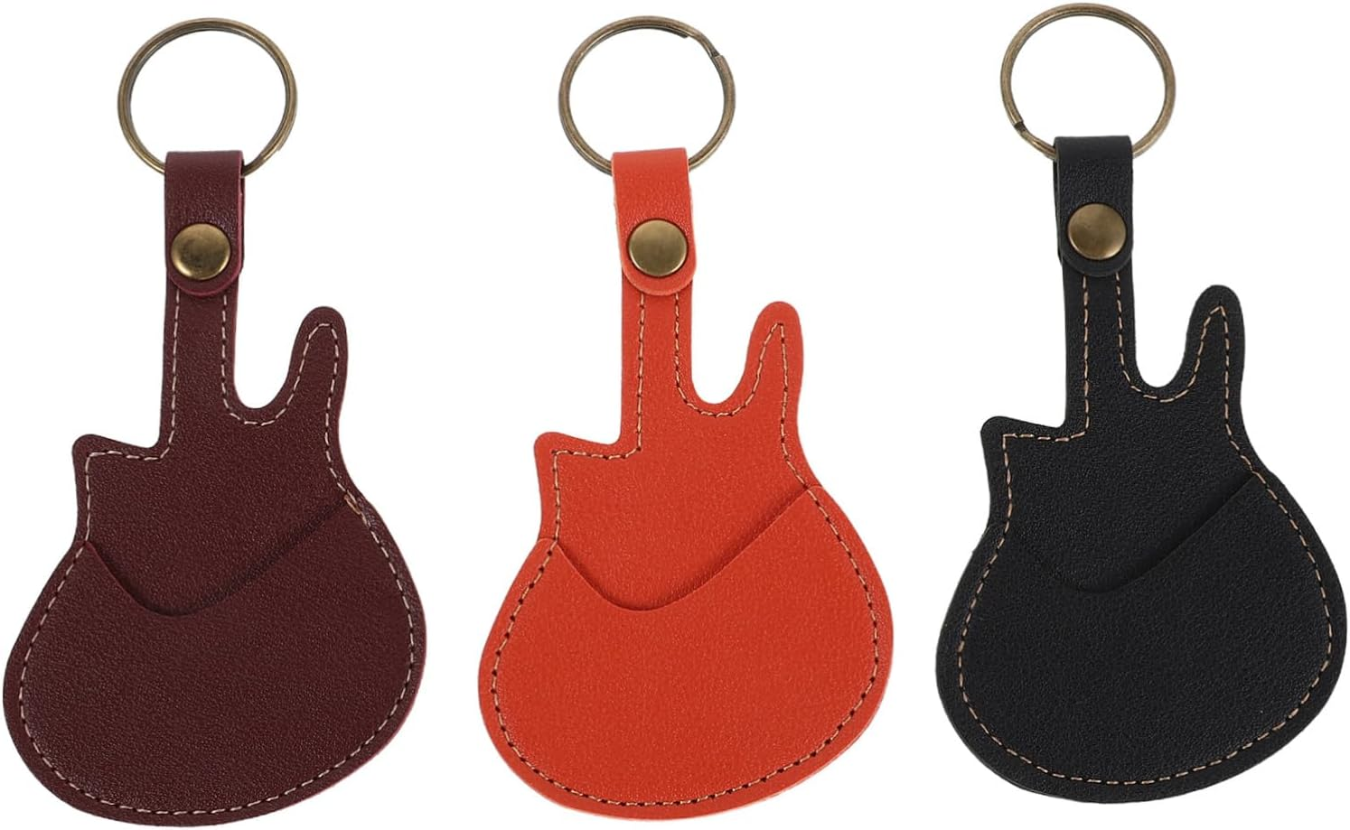 Bestonzon 3Pcs Guitar Pick Storage Case Portable Keychain Pu Plectrum Holder Bag for Acoustic Electric Guitar Players Picks Organizer