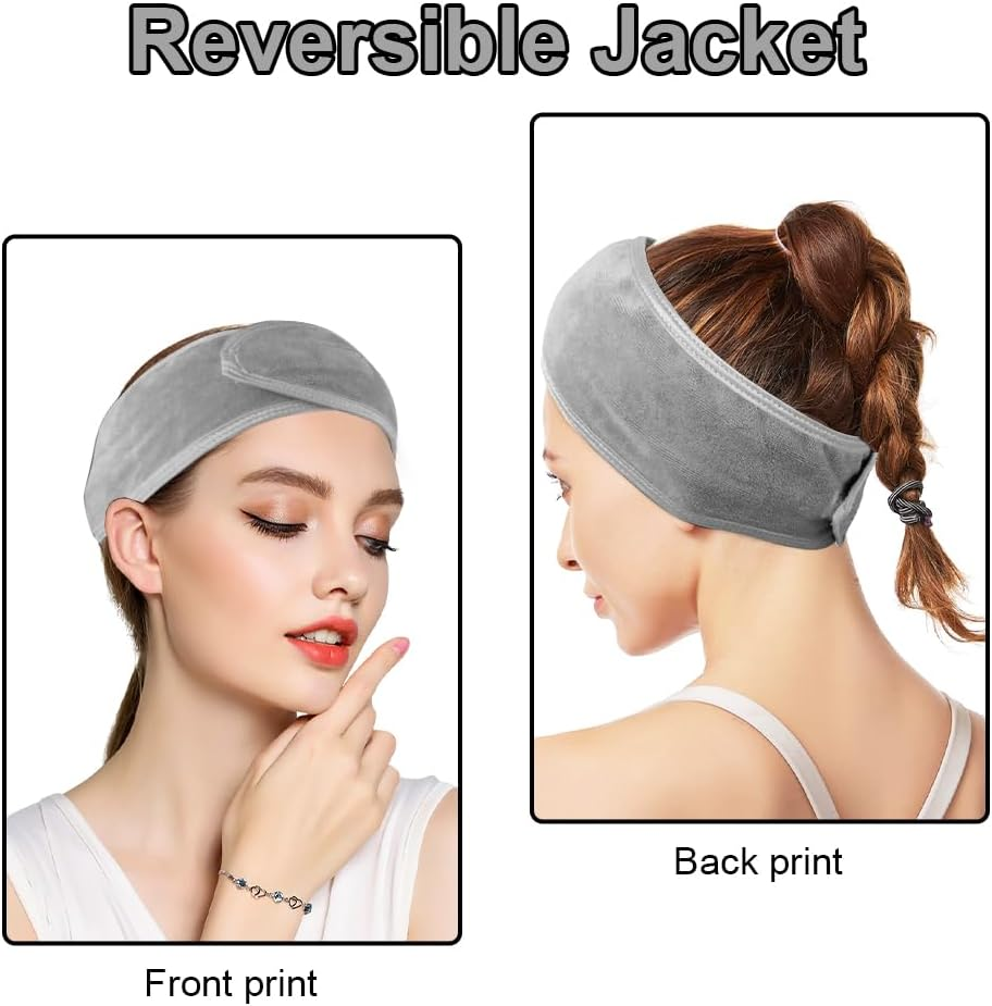 Pack of 3 Hair Bands for Make-Up, Cosmetic Headband, Terry Towelling, Spa Headband, Terry Towelling Hair Bands, Adjustable Hair Protection Band for Showers, Make up and Cosmetics (Grey) image number 1