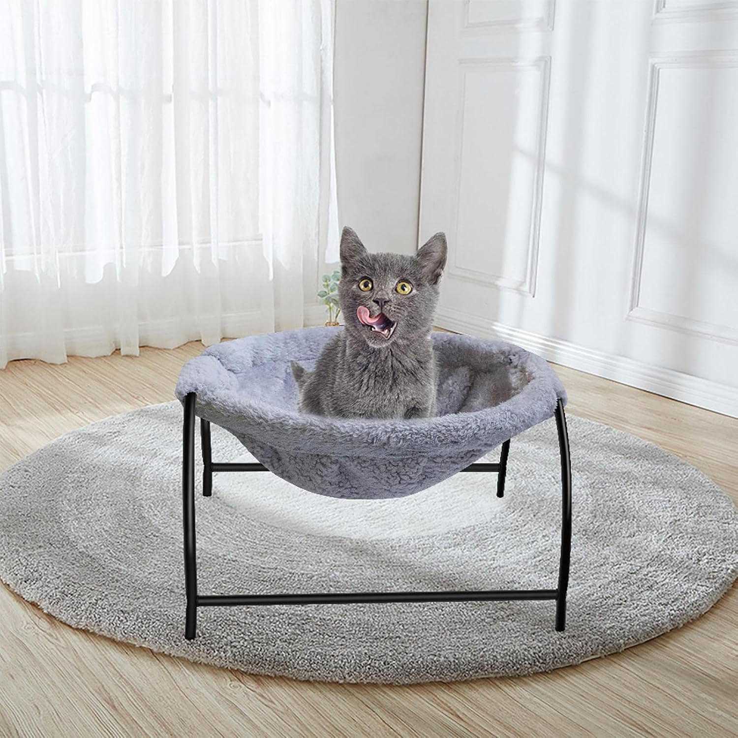 Cat Bed Hammock, Removable and Washable Freestanding Cat Sleeping Cat Bed Hammock Soft Plush Bed Raised Pet Bed for Indoor and Outdoor Use Pet Chair for Kitten Puppies (Color : Grey) image number 3