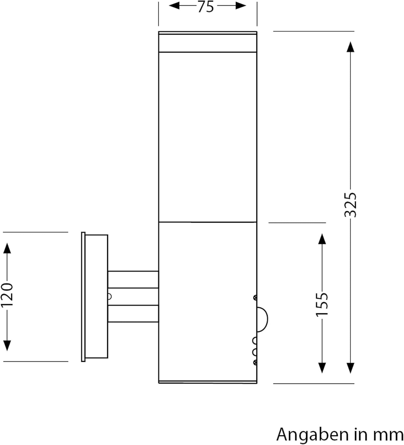 Ledscom.De Poru Wall Light for Outdoor Use, IP44, Motion Sensor, Stainless Steel, Matte Black, Round, 1X E27 Max. 15 W