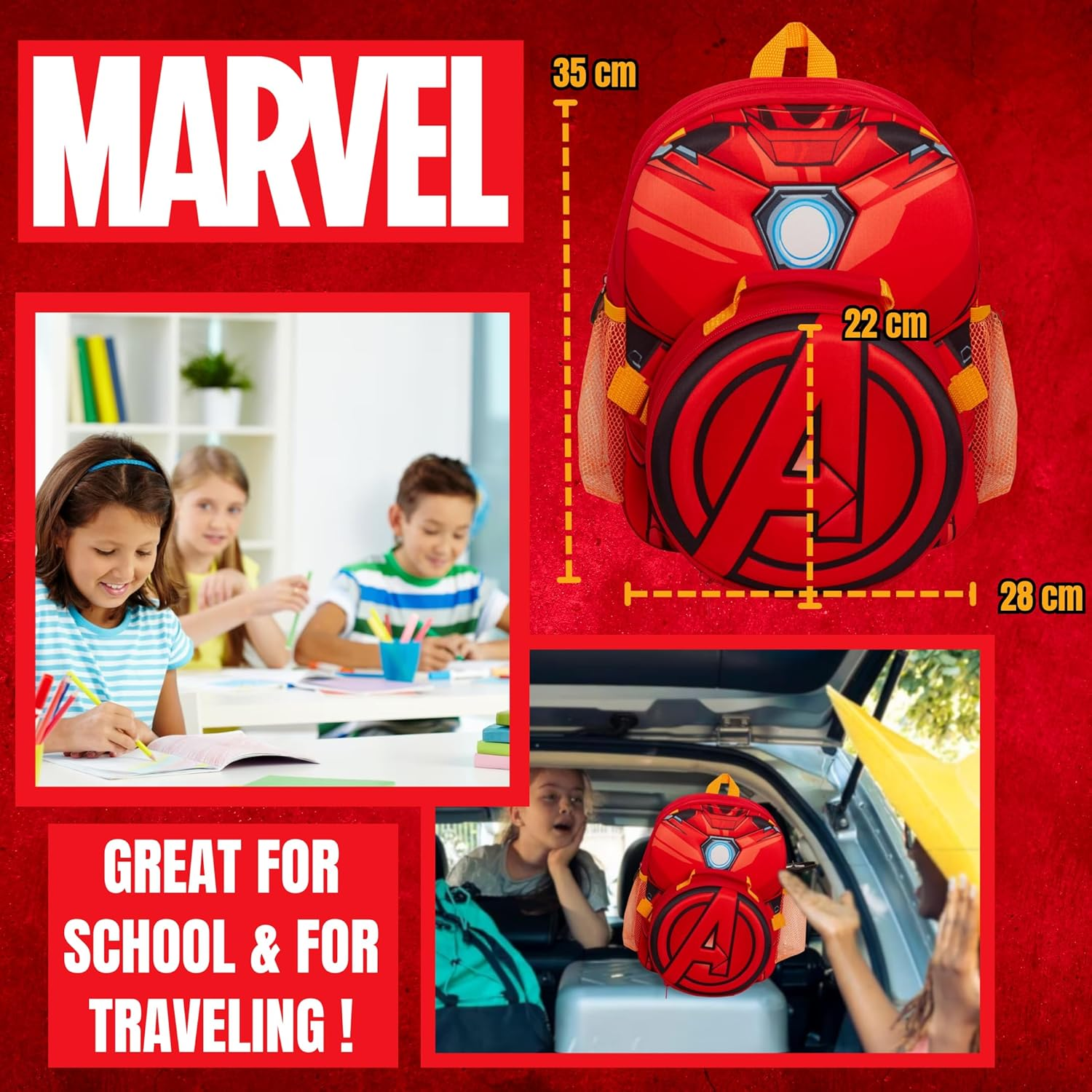 Marvel Kids Iron Man Backpack Avengers Detatchable Lunch Bag Water Bottle Holder Matching 2 Piece Set image number 4