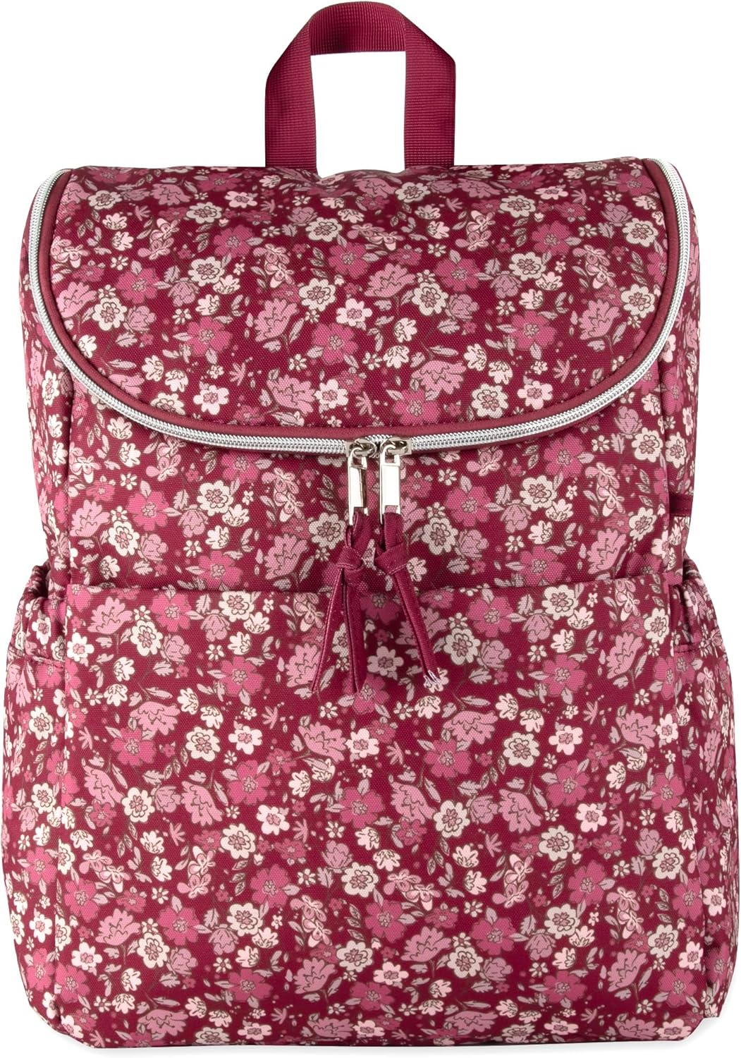 Multi-Function Floral Diaper Backpack and Travel Nappy Baby Bag with Changing Pad and Stroller Straps - Burgundy Floral image number 5