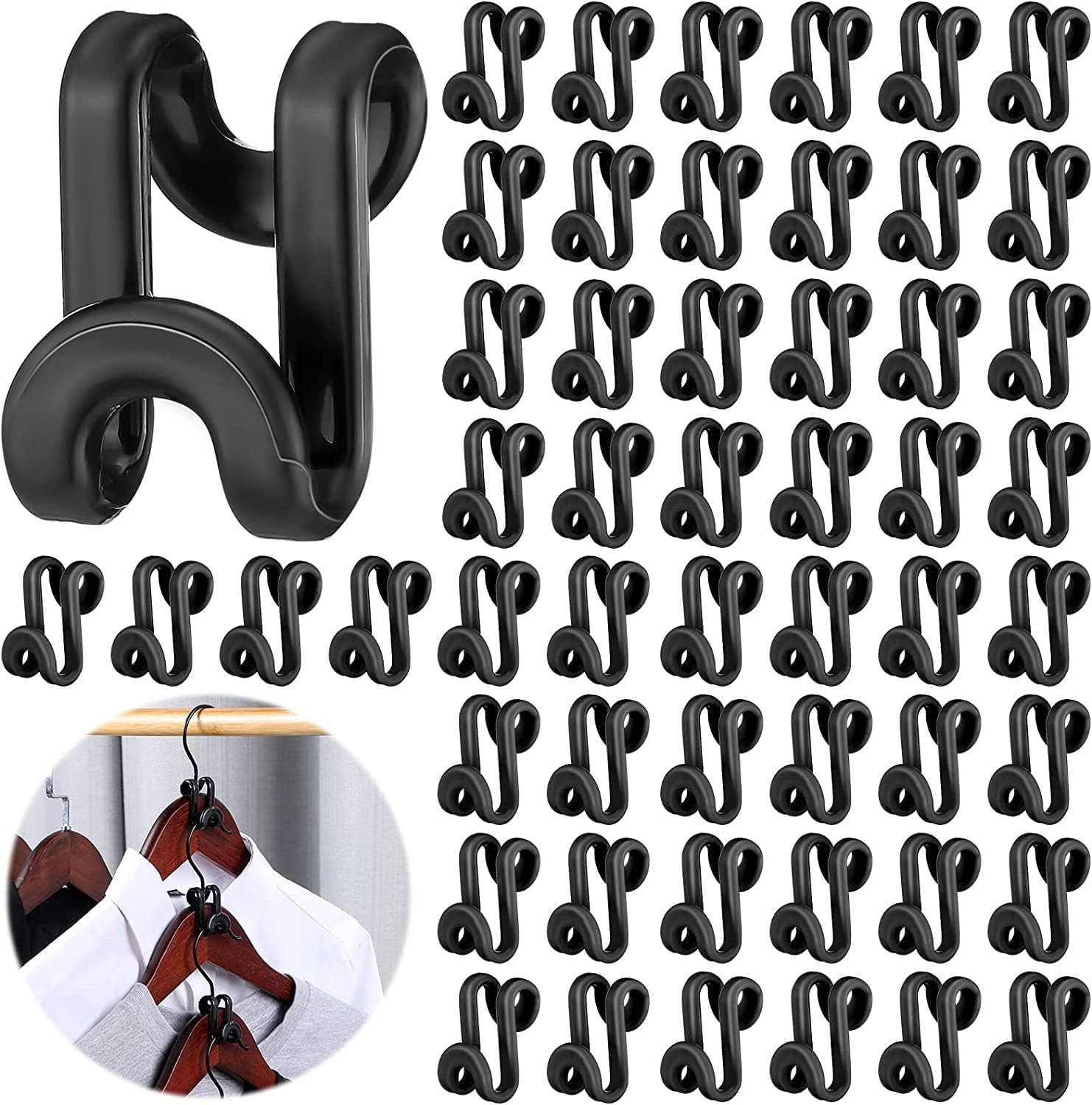 50 Pcs Mini Clothes Hanger Connector Hooks White Heavy Duty Closet Organizer Space Saver Plastic Extenders Accessory Cascading Connection Shirt Wardrobe
