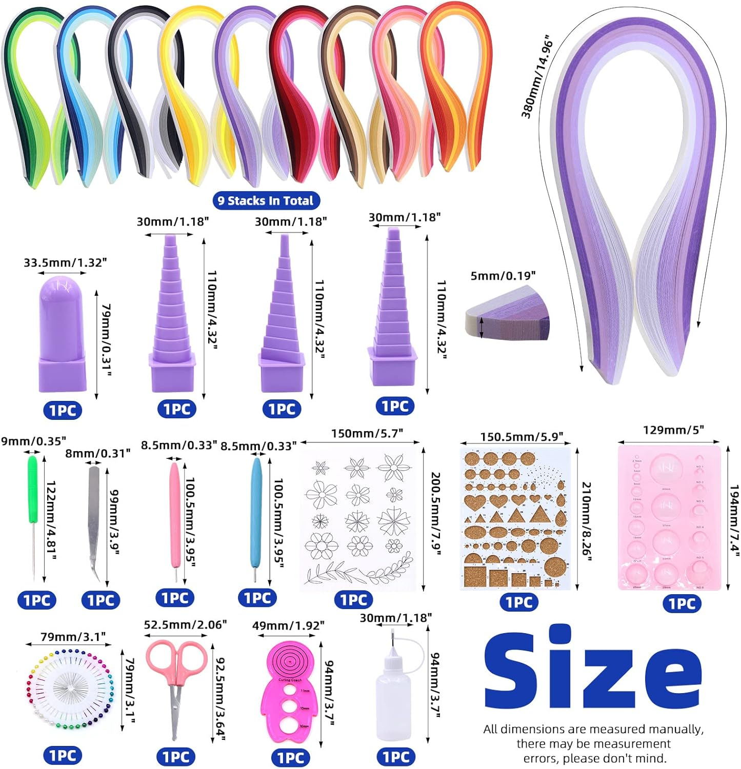 Glarks 916Pcs Paper Quilling Tools Kit, 900Pcs 5Mm 45 Colors Strips with Slotted Pen Curling Coach Tweezers Awl Shaping Tool Pearl Pin Bump Styler Mold Coordinate Setting Flower Pattern Board Set image number 5