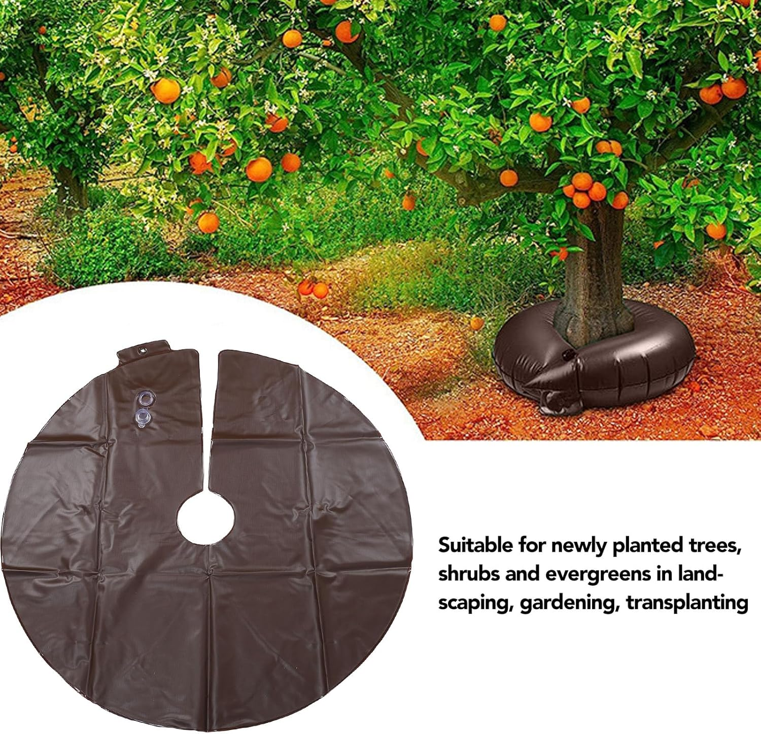 10 Gallon Tree Watering Rings, Slow Release Tree Watering Bag 23.6Inch PVC Drip Irrigation Water Pouch round Watering Bags Automatic Drip System for Planting Gardening Trees - Coffee image number 3
