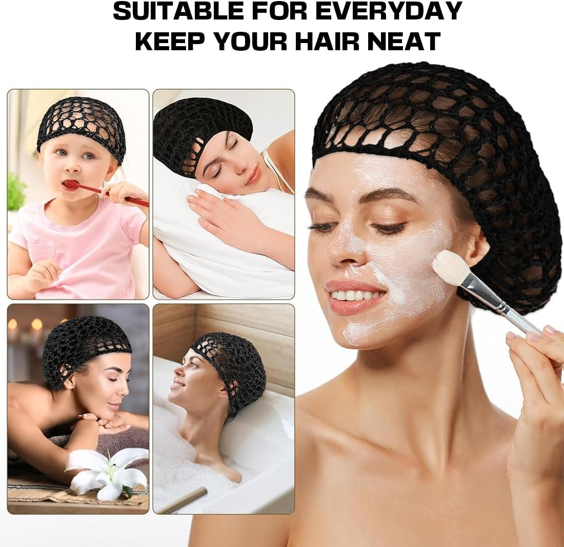 GHPKOTW Pack of 2 Crochet Hair Net, Hair Net for Sleeping, Long Hair Crochet Hair Wrap, Mesh Net Hair Nets for Women and Girls image number 2