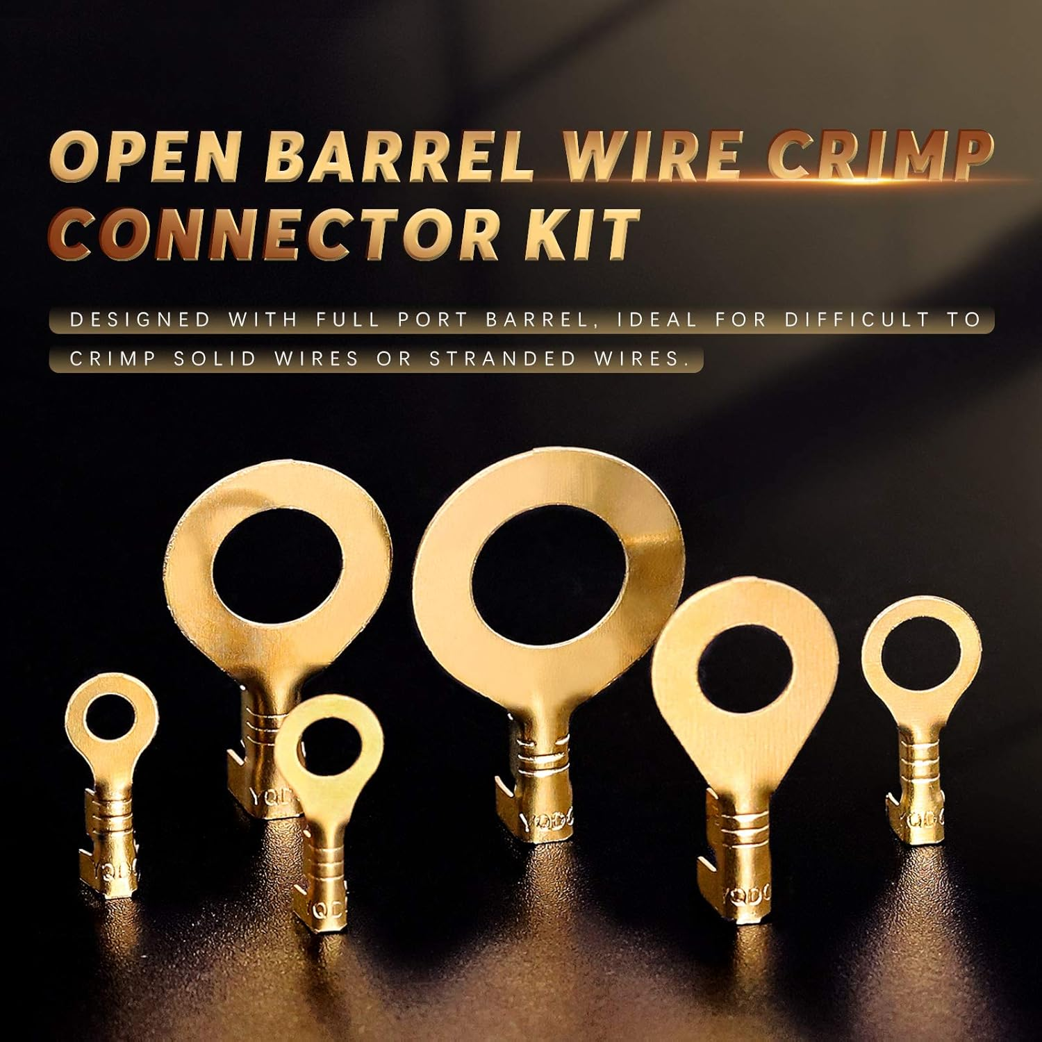 Swpeet 240Pcs Gold M3 M4 M5 M6 M8 M10 Non-Insulated Open Barrel Wire Crimp Copper Terminal Connerctor Kit, O-Type Ring Lugs Crimp Cable Terminal for Crimp Solid Wires or Stranded Wires image number 2