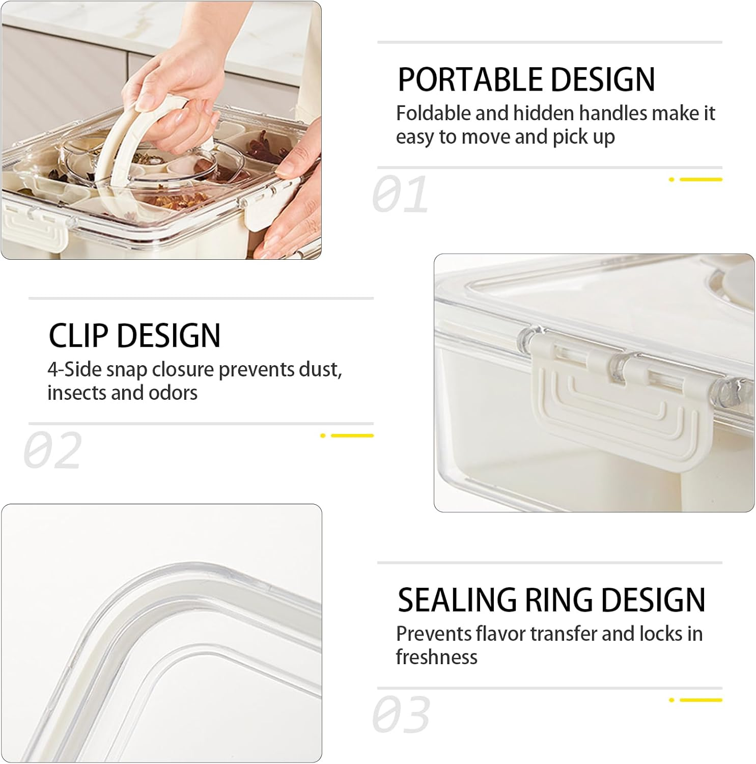 Divided Serving Tray with Lid and Handle, 2 Pack Snackle Box Charcuterie Container, Portable Snack Fruit Tray, Snack Platters Organizer with 8 Compartments for Nuts, Spices, Fruits, Snacks image number 2