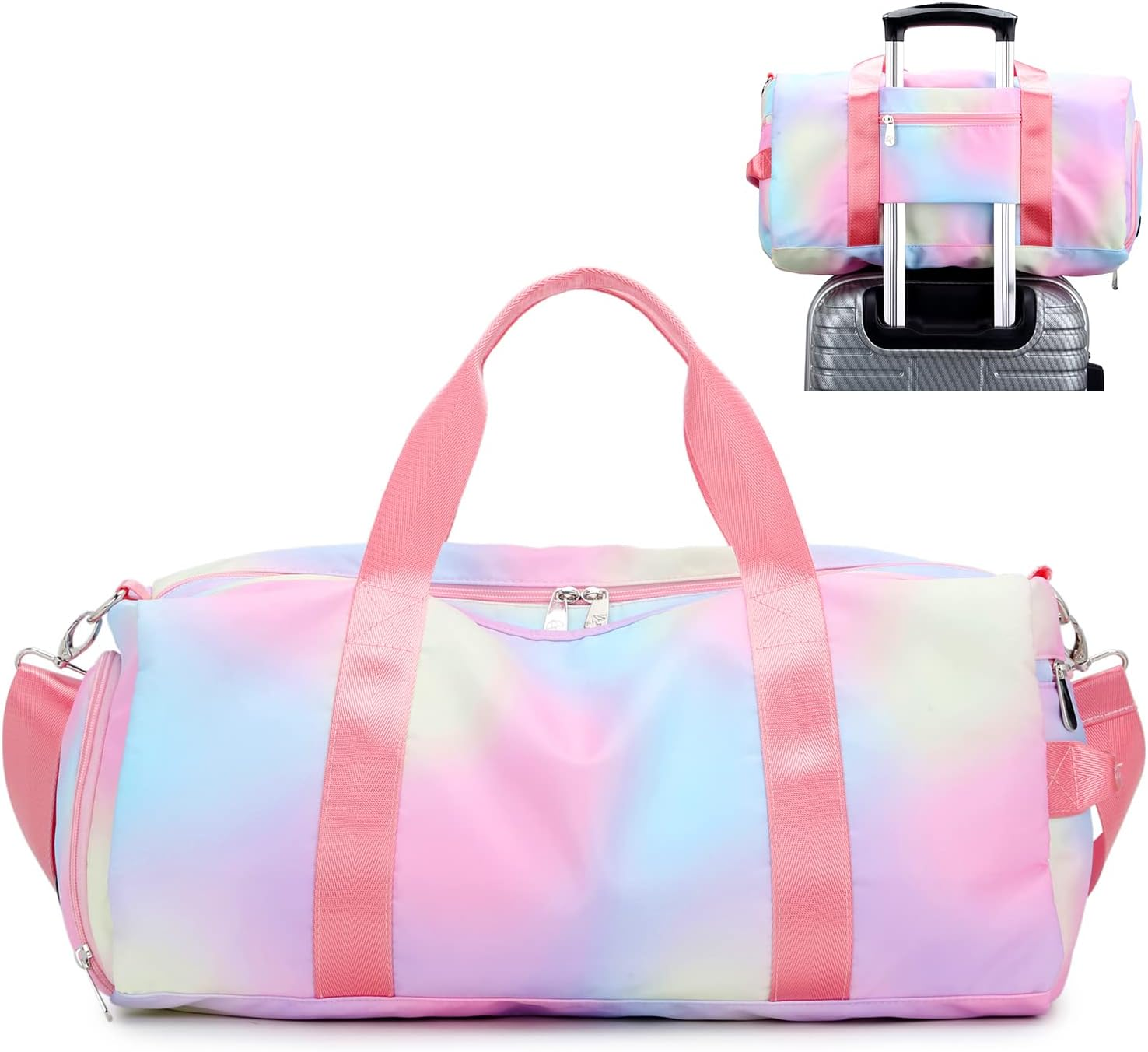 Sport Gym Duffle Travel Bag for Men Women Duffel with Shoe Compartment, Wet Pocket, Rainbow Pink-C, 19.7"X9.5"X9.9" - Rainbow Pink-C image number 4