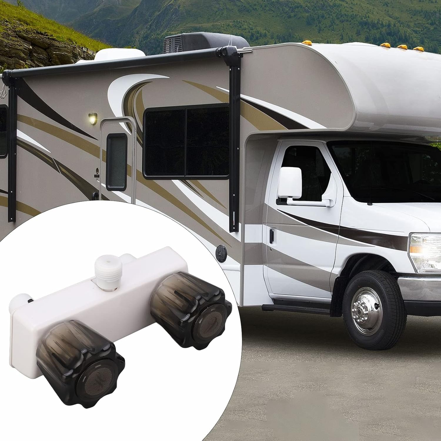 RV Shower Faucet Valve Diverter Shower Mixing Valve Control Dual Knob Wheel RV Motor Home (White) - Black image number 5