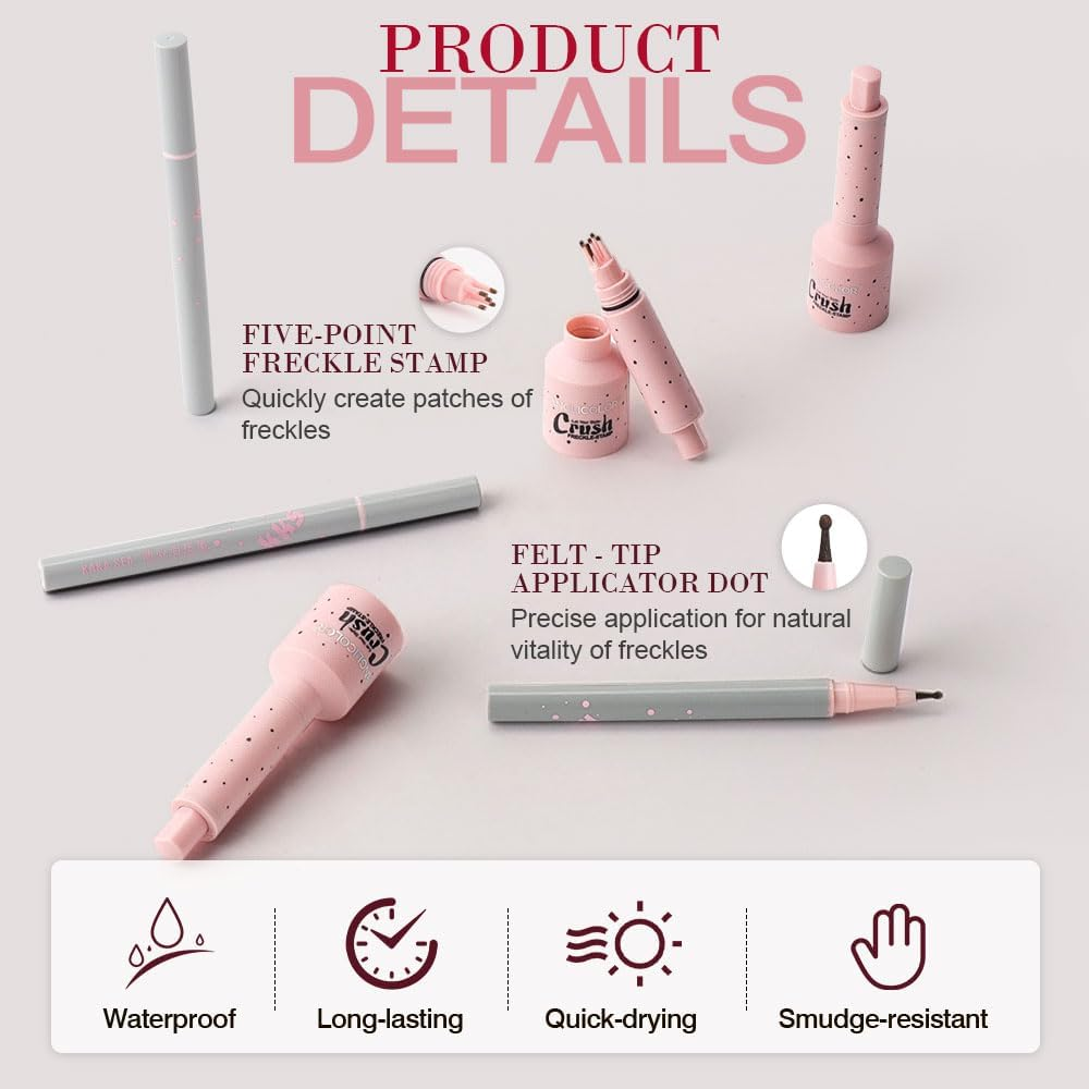 FIDWALL Freckle Pen & Freckle Stamp, Waterproof Long Lasting Freckles Pen Kit with Fake Freckles and 5-Point Stamp for Natural Henna Brown Freckles Look (03# Dark) - 01Hell image number 4