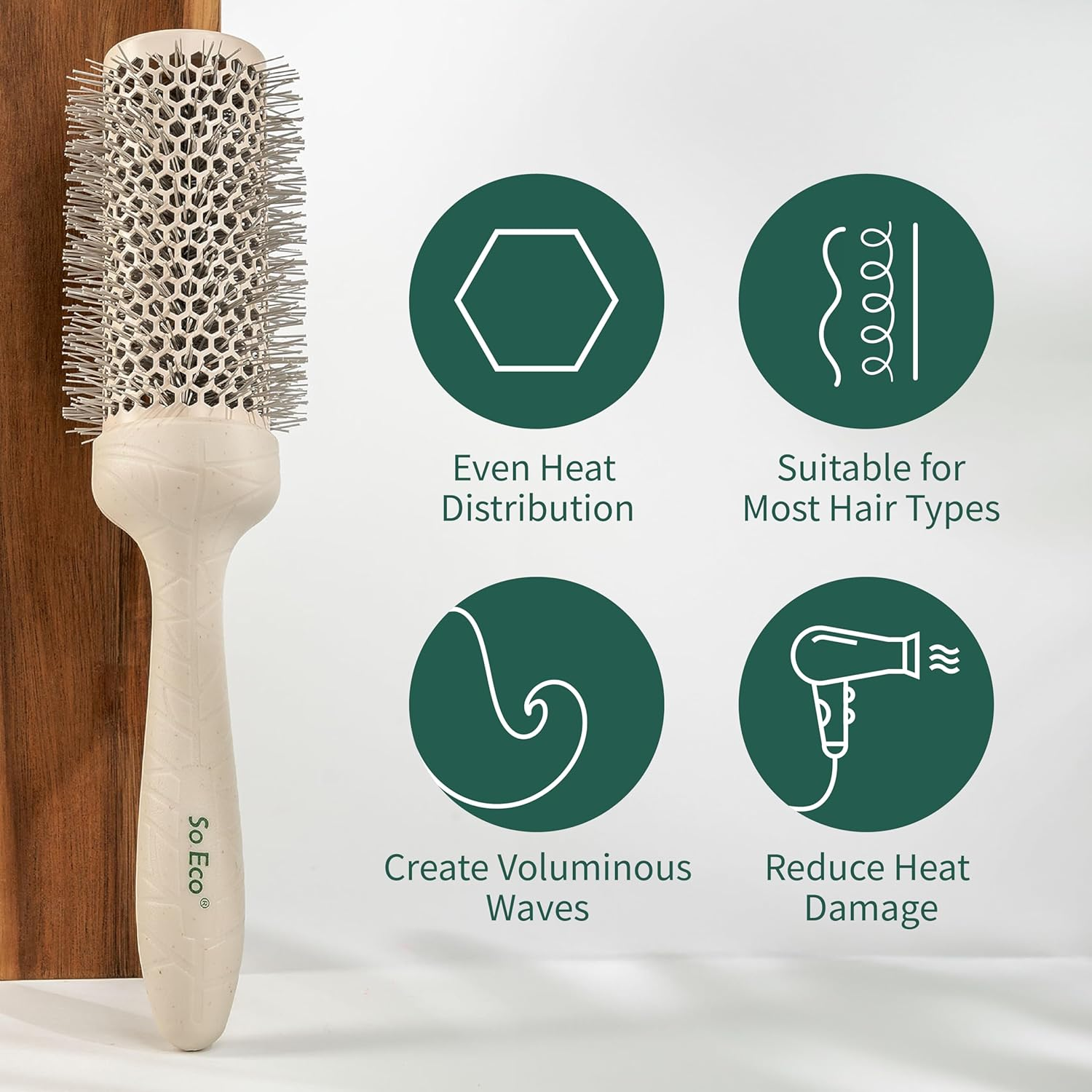 So Eco Medium 43Mm Thermo Ceramic round Brush - Hair Styling, Volumising & Curling Brush for Medium Length Hair. Sustainable Bioplastic Handle & Pins Made from Recycled Plastics image number 5