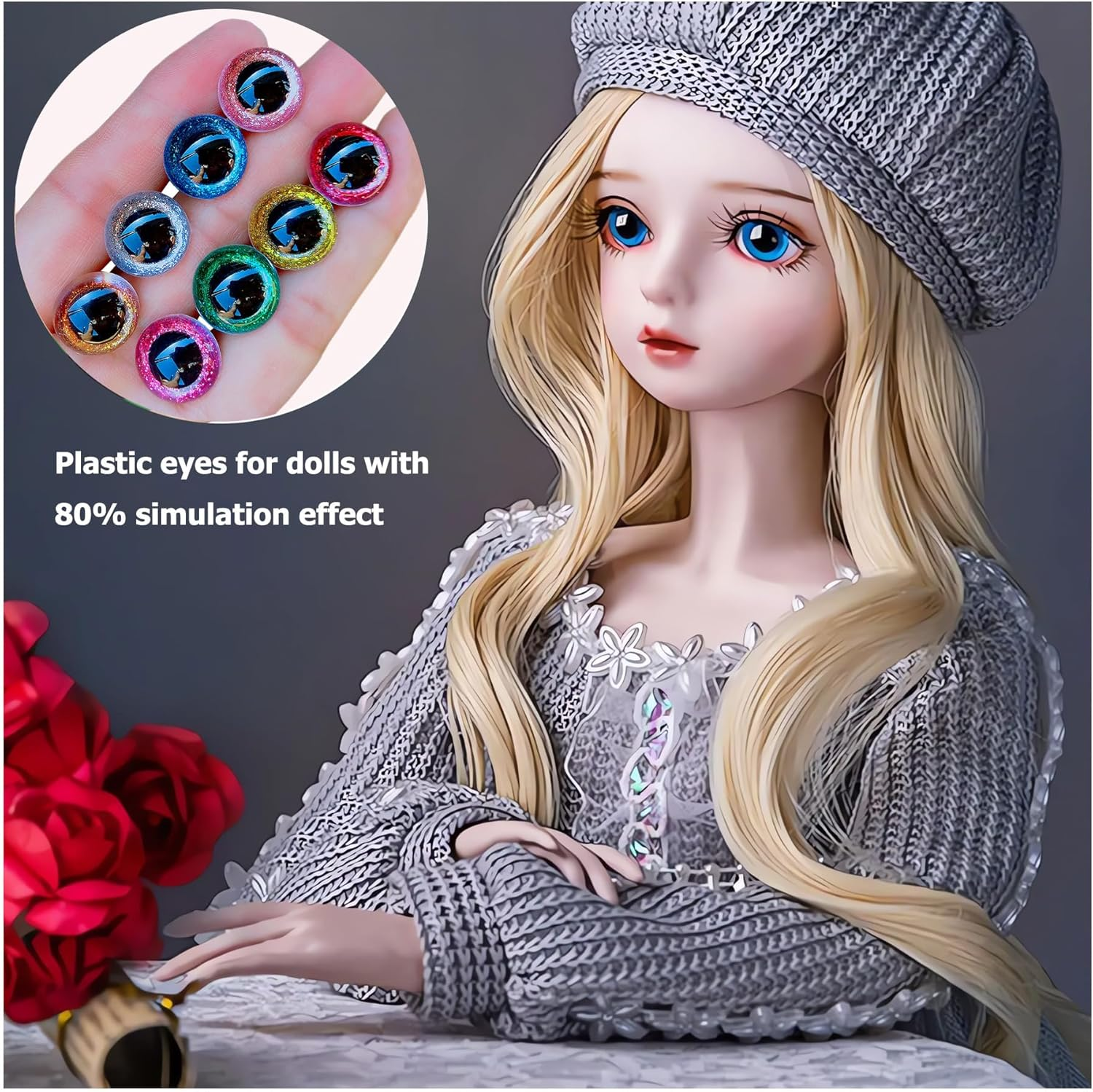 12-25Mm ​Safety Eyes Crochet Kit, 65Pcs Assorted Color Plastic Animal Eyes with Glitter Washers for Amigurumi, Plush Toys, Teddy Bears & Puppet Making (8 Sizes, DIY Craft)