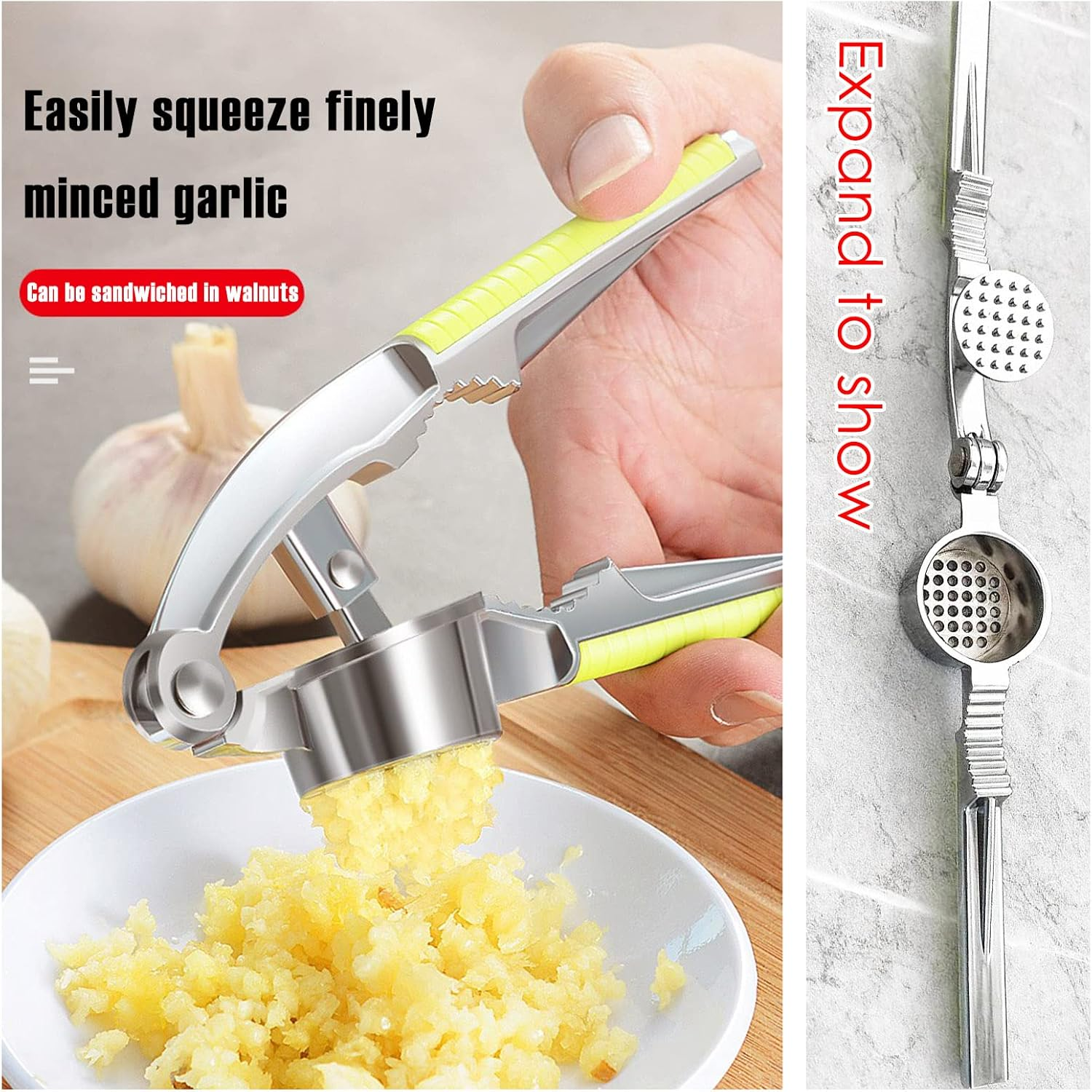 Garlic Press Garlic Cutter Garlic Garlic Press Crusher Ginger Press Premium Stainless Steel Rocker Kitchen Gadget, with Nutcracker 2 in 1 image number 2