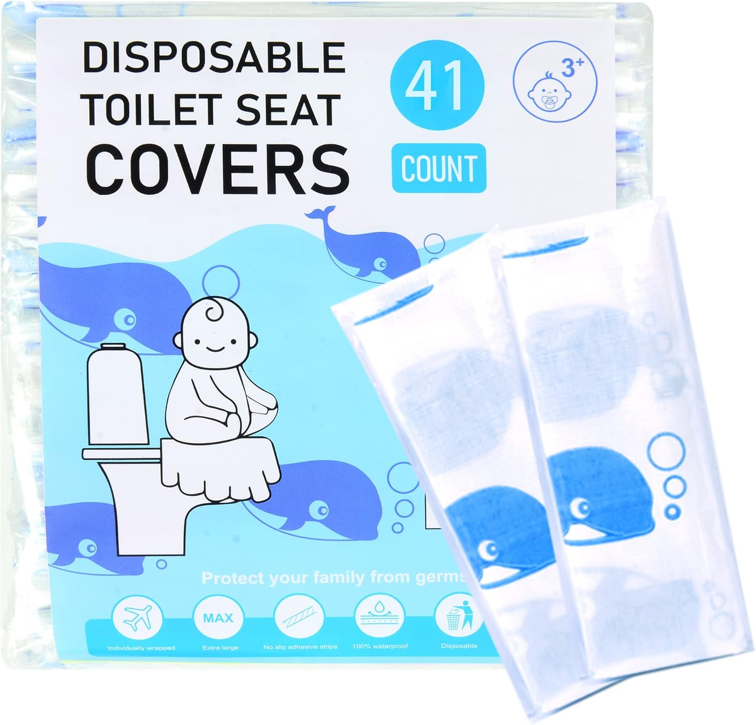 Toilet Seat Covers Disposable, 41 Pack Extra Large Disposable Toilet Seat Covers for Adults, Individually Wrapped Potty Training Liners with Non-Slip Adhesives for Kids in Home, Restrooms & Travel image number 6