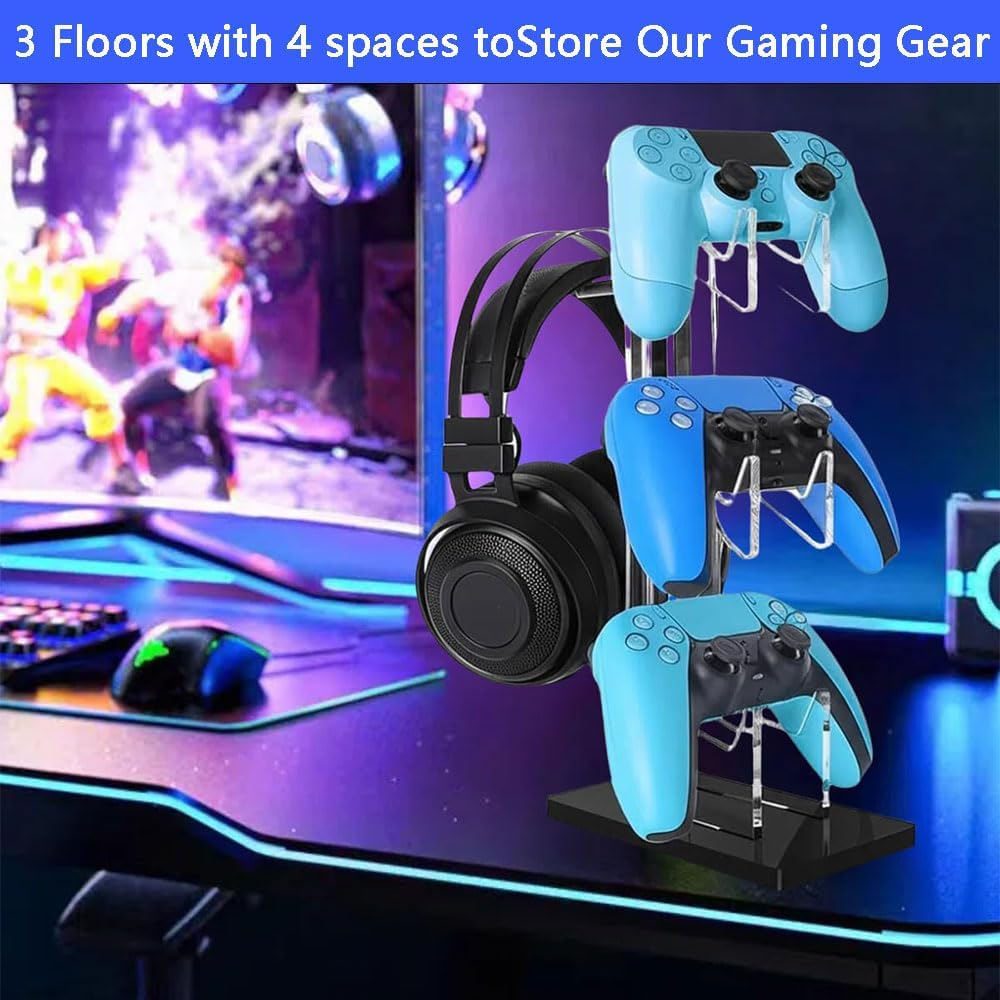 Acrylic 3-Tier Game Controller and Headset Stand, Universal Holder for PS5, PS4, Xbox One, Switch, Transparent Gaming Accessories Organizer with Anti-Slip Base for Desk Display image number 6
