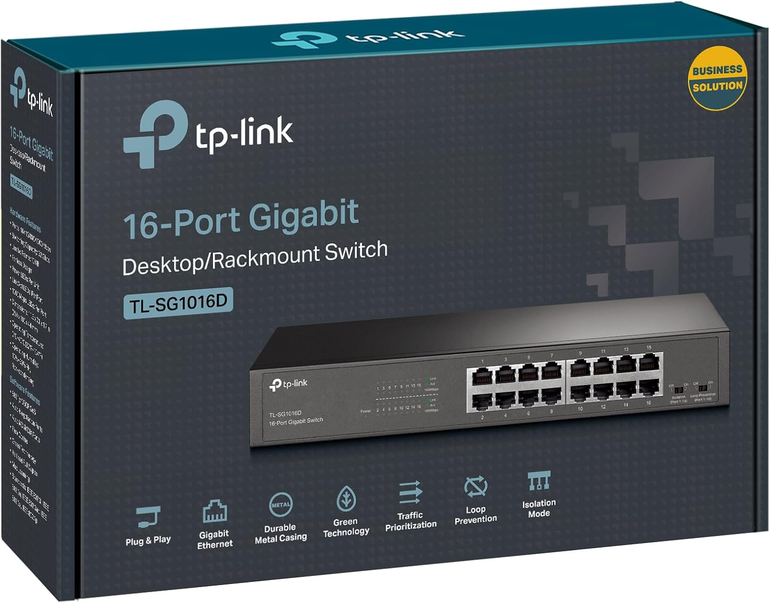 Tp-Link TL-SG1016D Poe Switch 16 Port Gigabit, 10/100/1000 Mbps, Plug & Play Network Switch,&lrm;&lrm; 802.1P/Dscp Qos, Loop Prevention Isolation Mode, Desktop/Rack Mount, Metal Case IEEE 802.3X image number 3