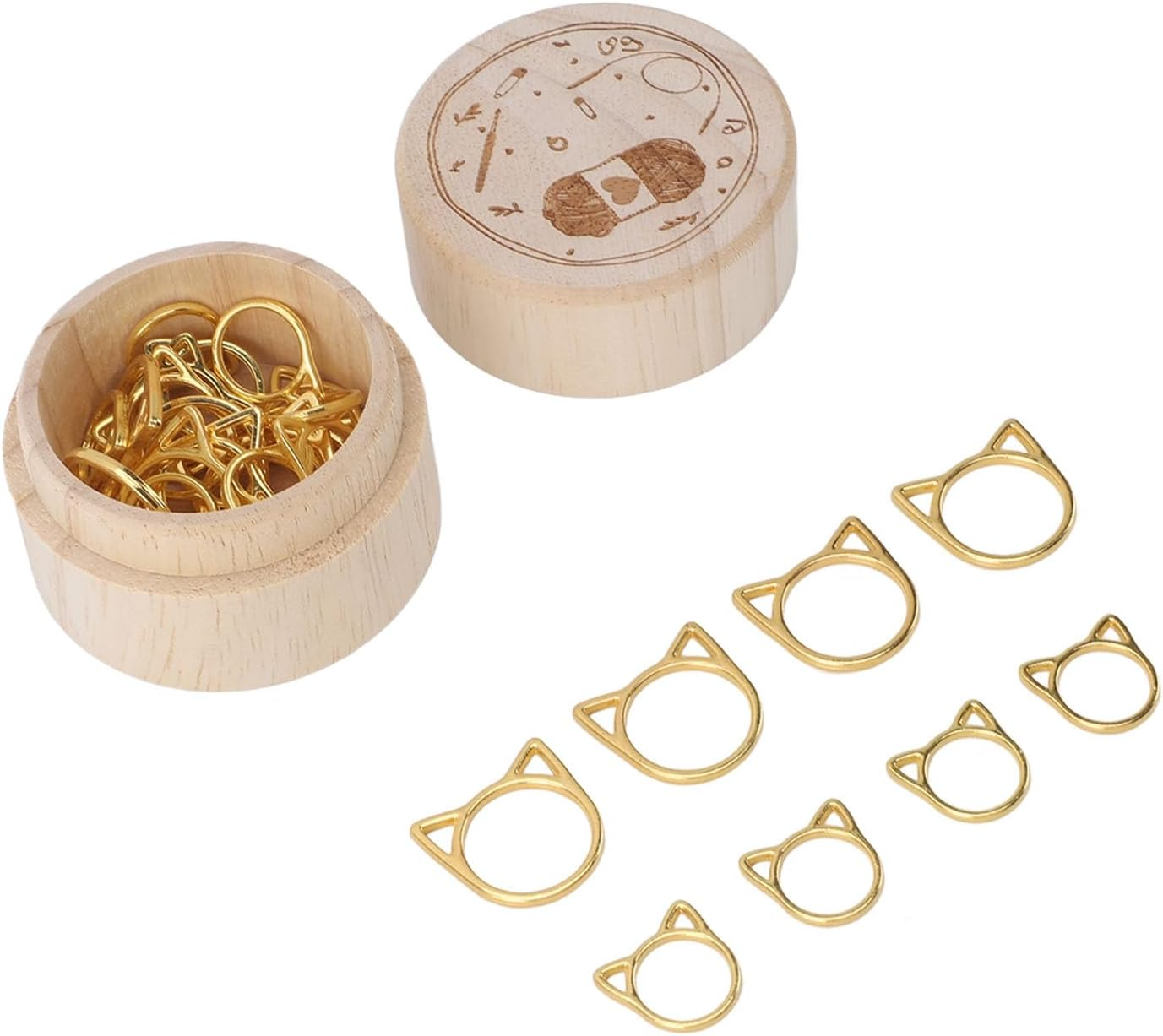 Crochet Stitch Marker, Cute Cat Head Shape Metal Stitch Marker Ring 30Pcs Widely Used Antirust Golden for Weaving image number 5