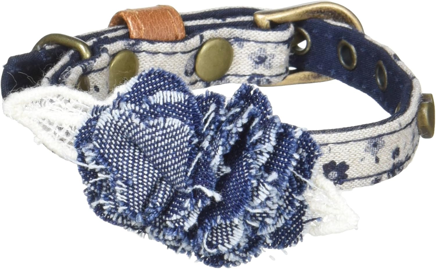 Zaya Dog (ZAYA DOG) ZD10006-1 Collar Denim Flower S Beige