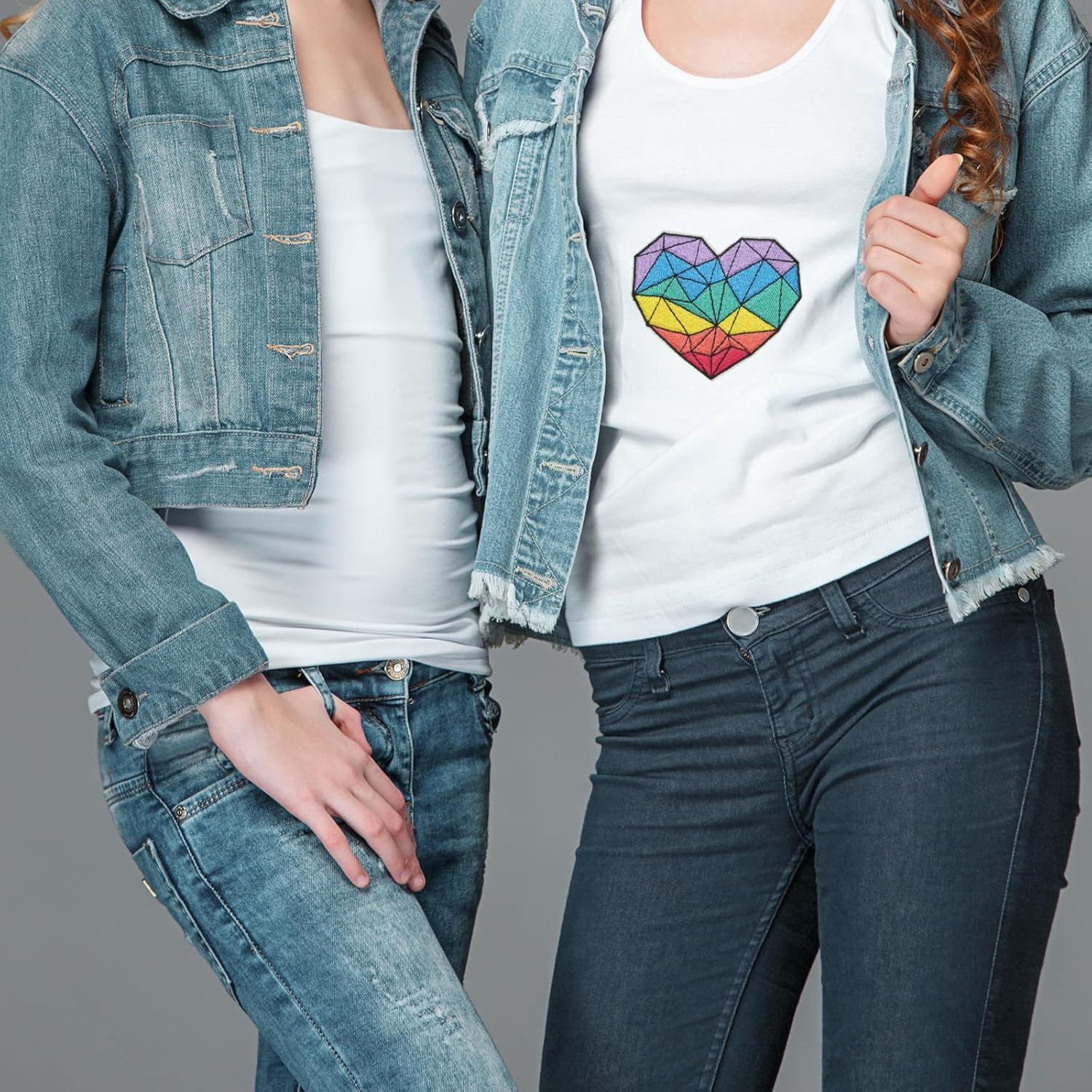 HEYTRCO Large Colorful Grid Heart Iron on Patches, Cute Delicate Embroidered Repair Patches for Clothes, Custom Trendy Pride Fashion Applique for Hats, Jeans, Jackets, Bags, Backpacks, Dress, Shoes image number 2