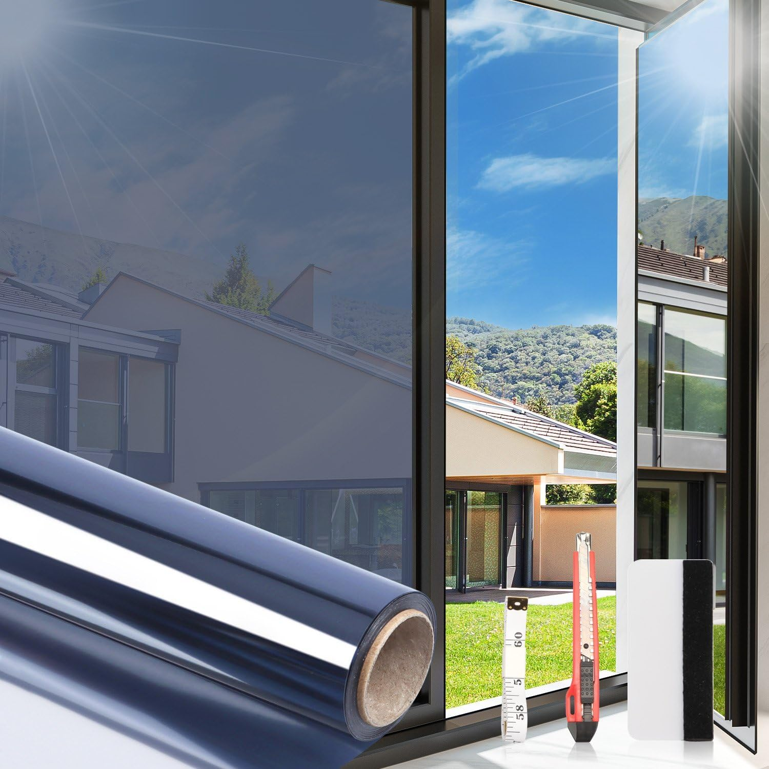Arthome Heat Blocking Window Film Kit Anti-Uv 90X254Cm, Heat Control Window Stick Tint Reflective No Glue Static Cling Adhesive DIY One Way Film for Home and Office Sun Glare Reduction with Tool&hellip;