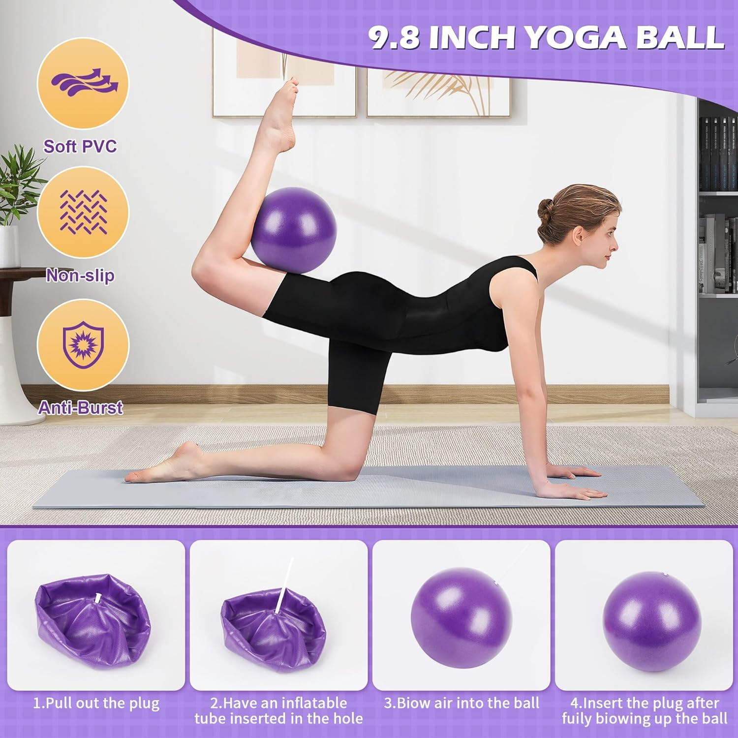 Alerrawia Pilates Ring Set-For Home Exercise - Anti-Deformation Magic Circle with Padded Handles.Sliding Disc.Resistance Bands 8-Piece Set,Ball. Guide & Bag - Purple image number 5