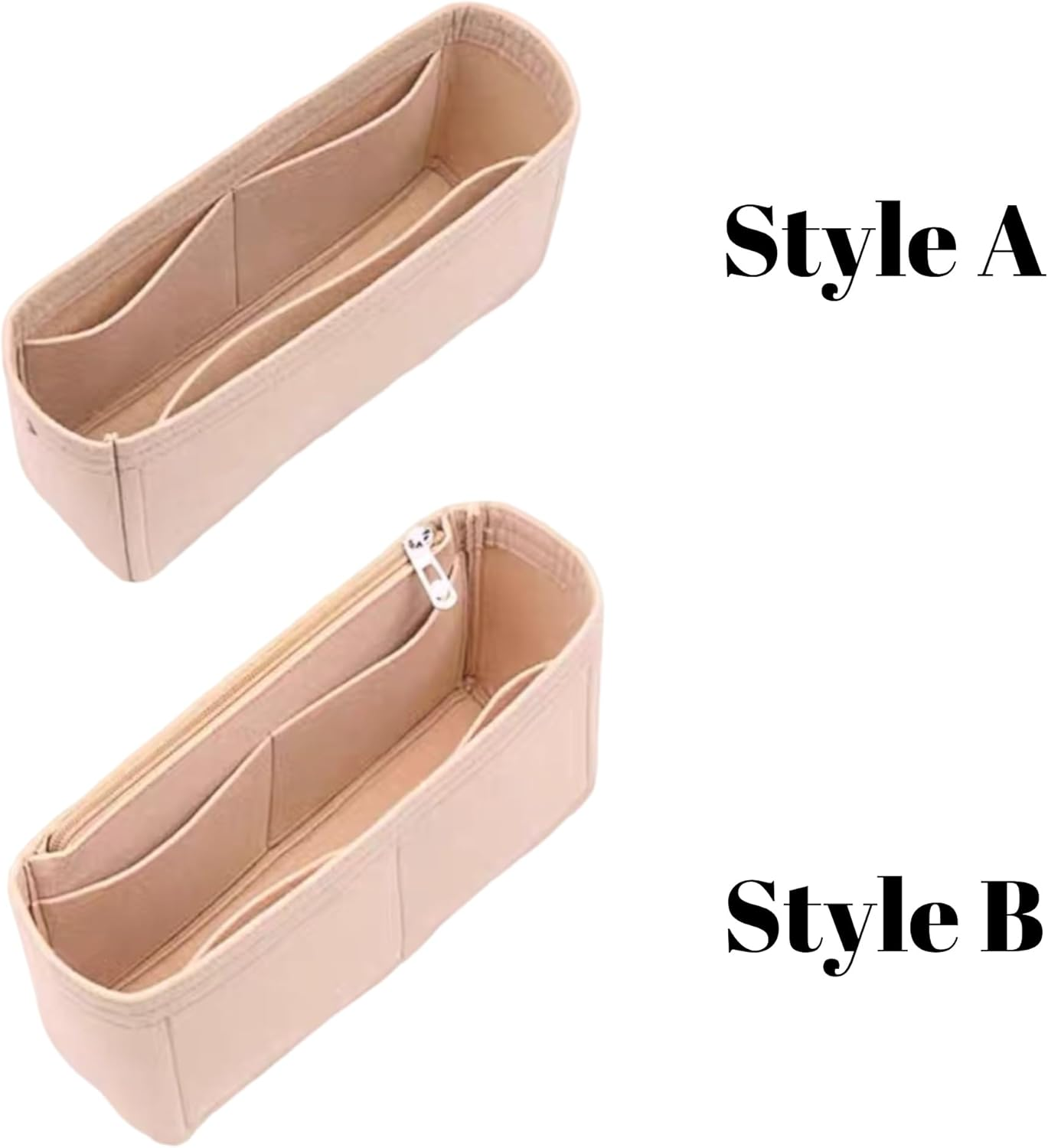 Xoppia Bag Organizer Compatible with Bottega Veneta Small Cassette Bag. Felt Insert Liner for Women Handbag. (Beige, Style B: Side Zipper) image number 3