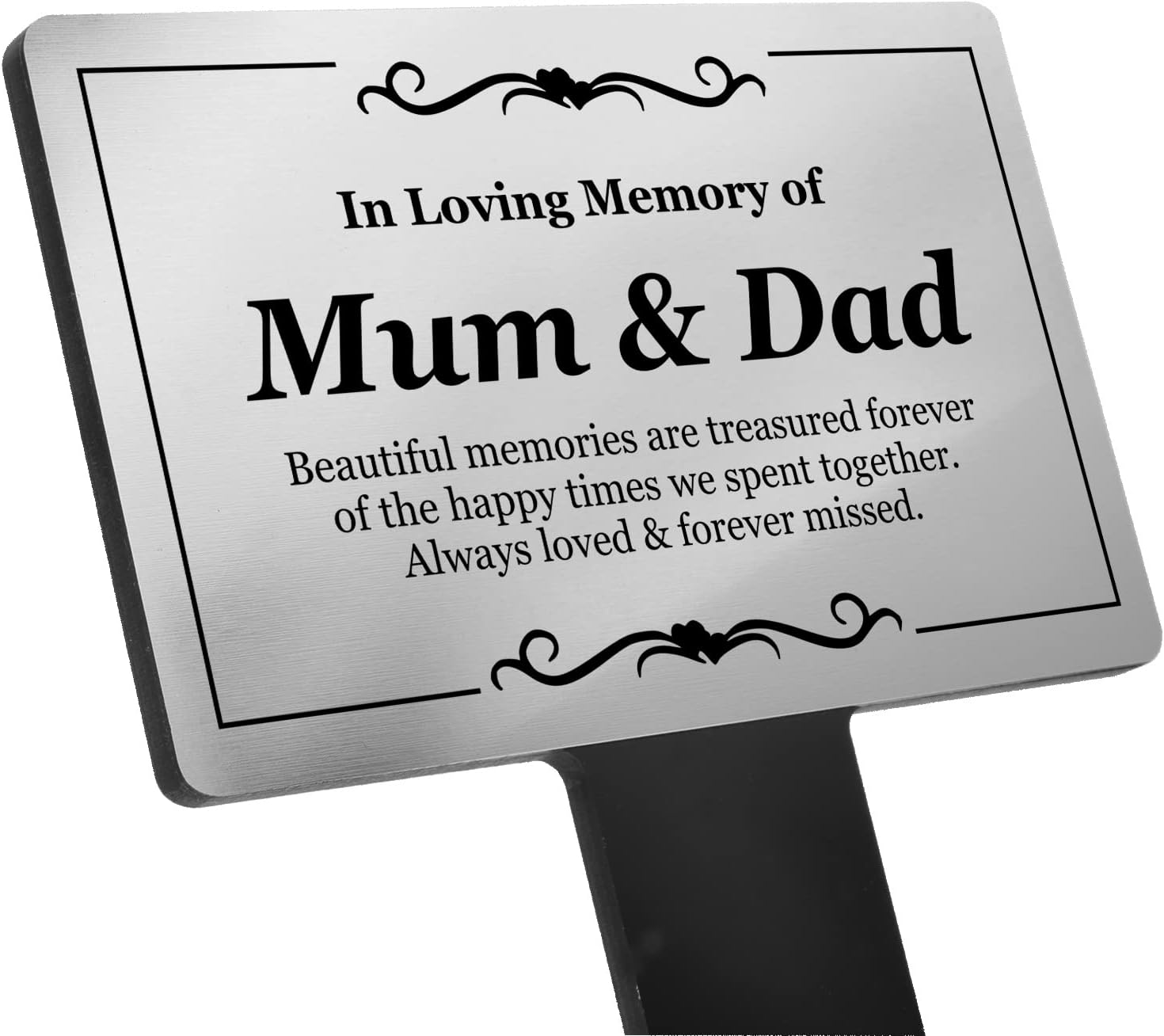 Mum & Dad Memorial Remembrance Plaque - Ground Stake - Silver and Black Acrylic, Weatherproof & Hardwearing, Outdoor, Grave Marker, Tribute, Plant Marker. Shipped Globally. image number 4