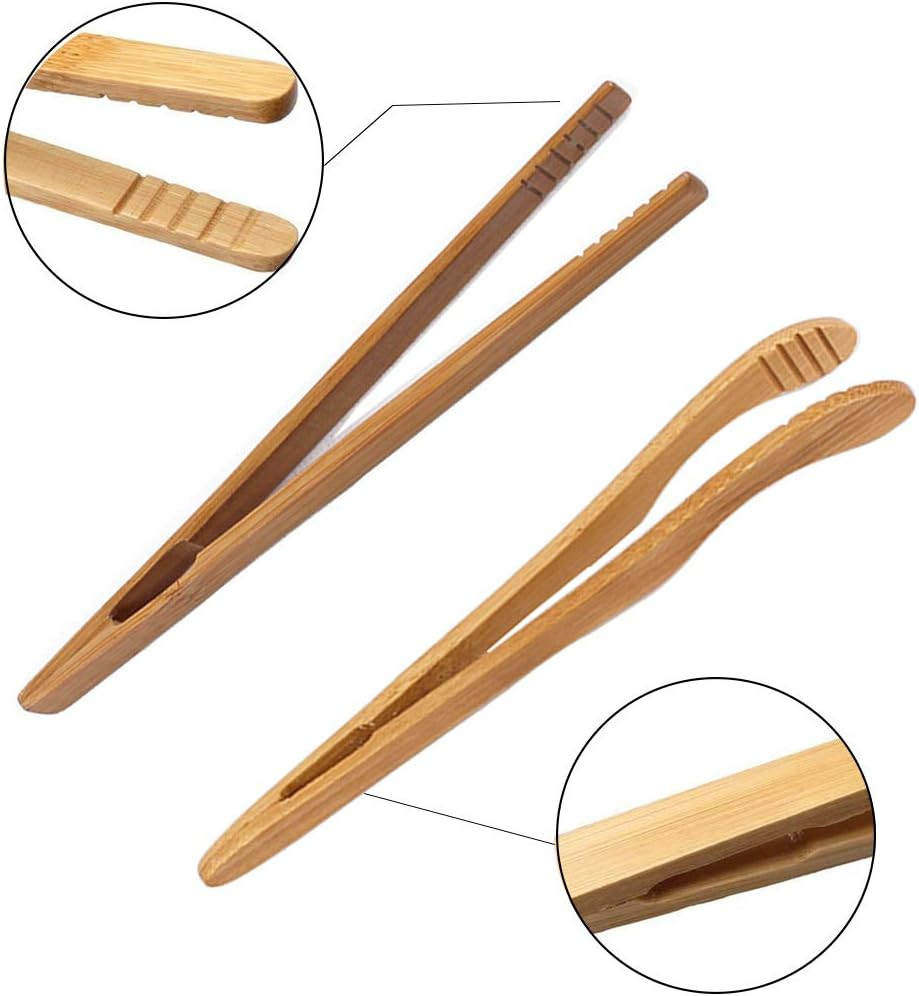 4 Pack Bamboo Toaster Tongs - 7&rdquo; Reusable Wood Cooking Tongs -Ideal Kitchen Utensil for Cheese Bacon Muffin Fruits Bread- Ultra Grip - Eco-Friendly (Yellow-4 Pcs) image number 4