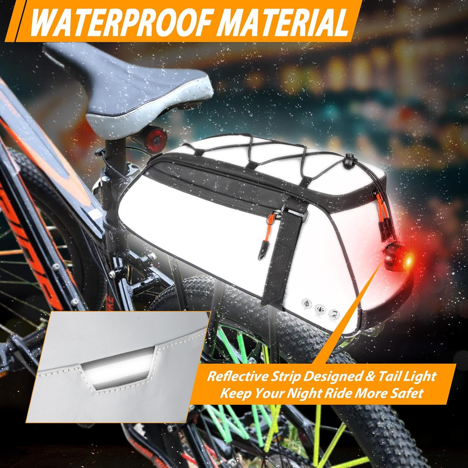 Huijukeji Bike Trunk Bag 360 &deg; Reflective Bicycle Backpack 12L Rear Bike Cargo Rack Bags Storage Pannier Saddle Bag 3-In-1 Multifuction Waterproof Travel Accessories Expandable Luggage Trunk Bag - Silver image number 3