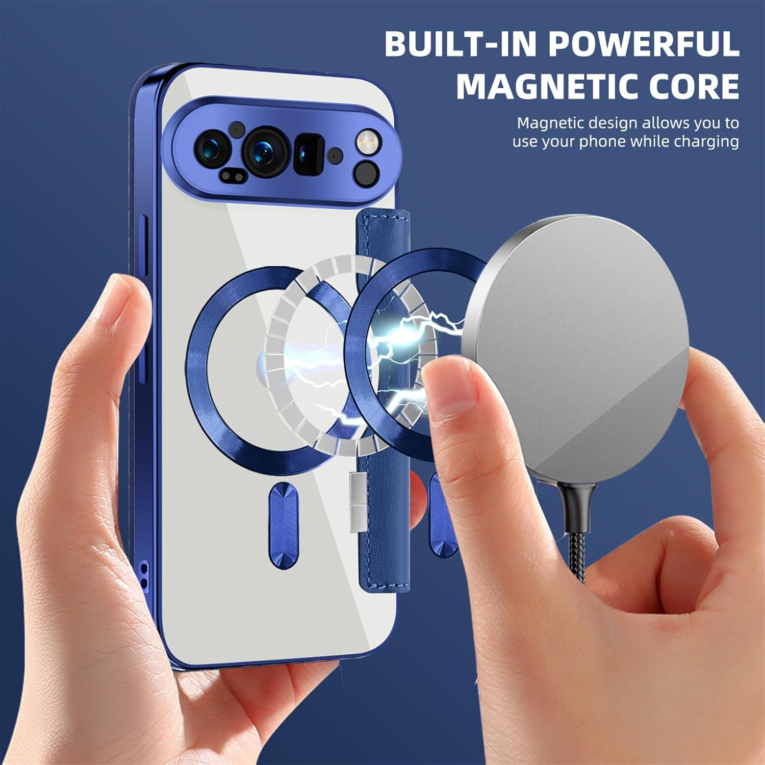 IMEIKONST Magnetic Case for Google Pixel 9 Pro XL Compatible with Magsafe, Premium PU Leather Flip Card Holder Clear Shockproof Protective Mobile Phone Case for Google Pixel 9 Pro XL Dark Blue JDCX image number 5