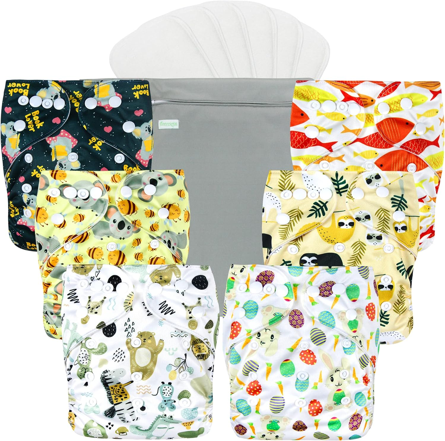 Wegreeco Washable Reusable Baby Cloth Pocket Diapers 6 Pack + 6 Inserts + 1 Wet Bag