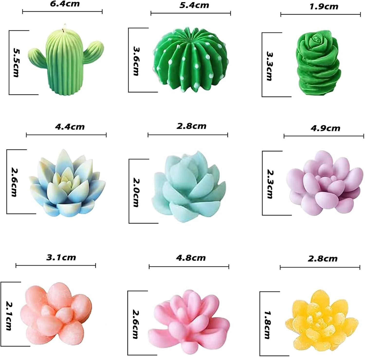 Moldes Para Velas De Silicona, 9 Piezas Moldes De Velas 3D Para Plantas, Moldes De Silicona Para Velas De Cactus Y Suculenta,Fundici&oacute;n De Resina, Molde De Jab&oacute;n Para Pasteles Y Postres image number 5