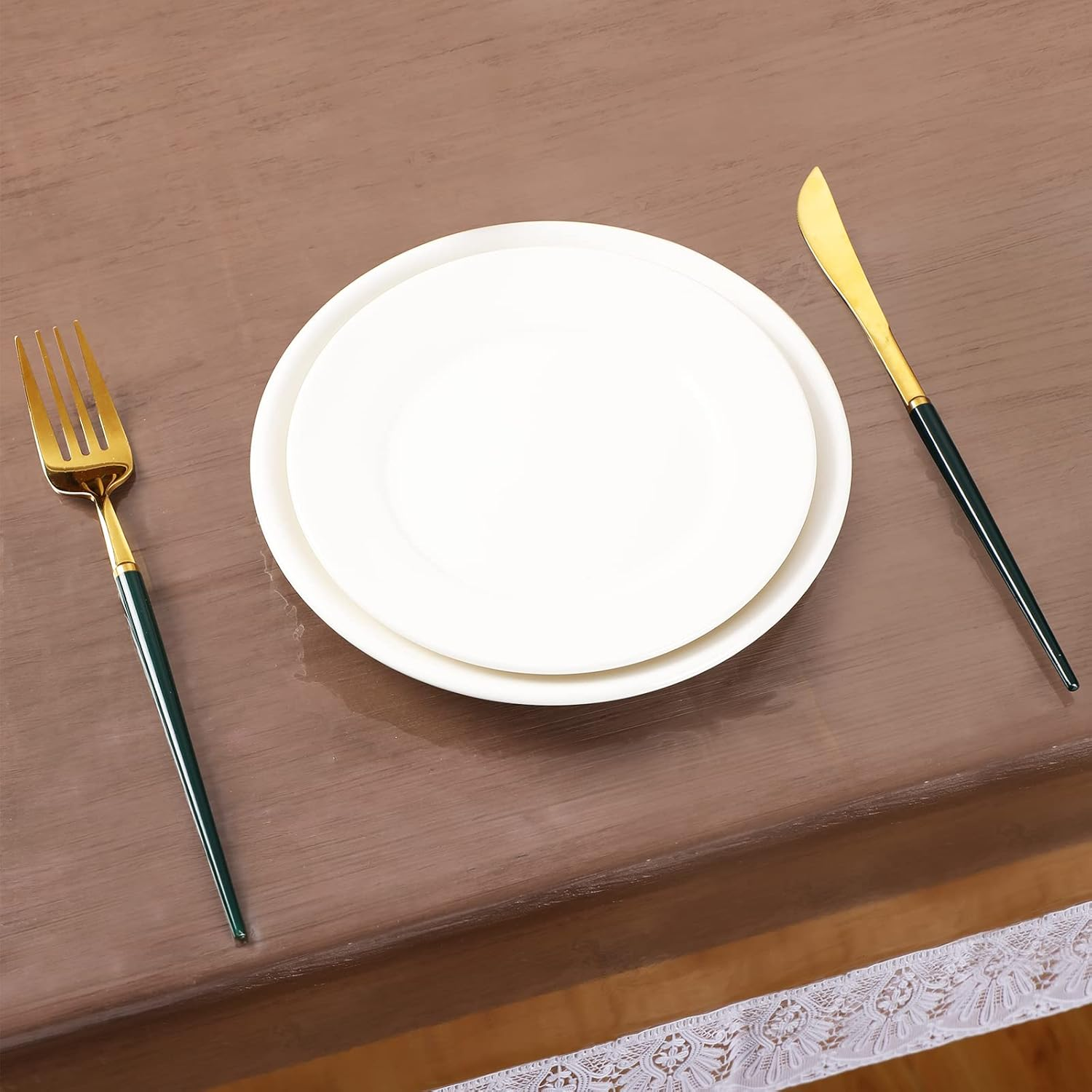 Mixweer Clear Vinyl Tablecloth Protector Plastic Table Cover Waterproof Tablecloth Dining Table Cover White Lace Tablecloth for Dining Tables Kitchen Home (60 X 84 Inch) image number 5